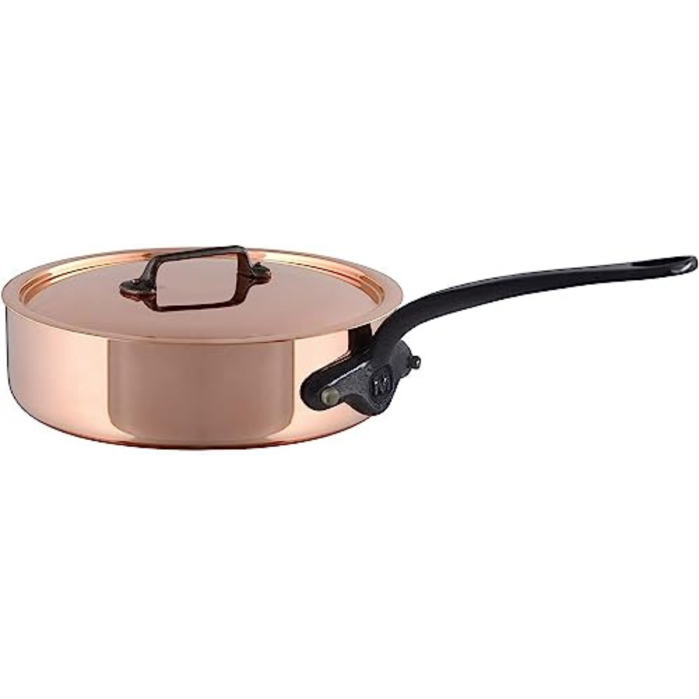Mauviel M'Heritage M'150 CI Copper Saute Pan With Lid and Cast Iron Handle, 1.8-Qt