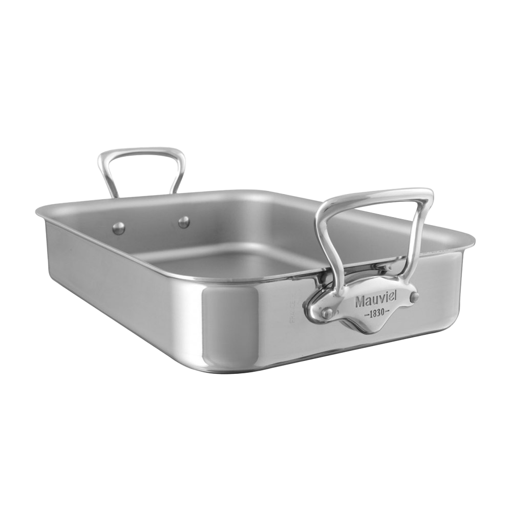 Mauviel Stainless Steel Roasting Pan With Cast Stainless Steel Handles, 15.7 x 11.8-In
