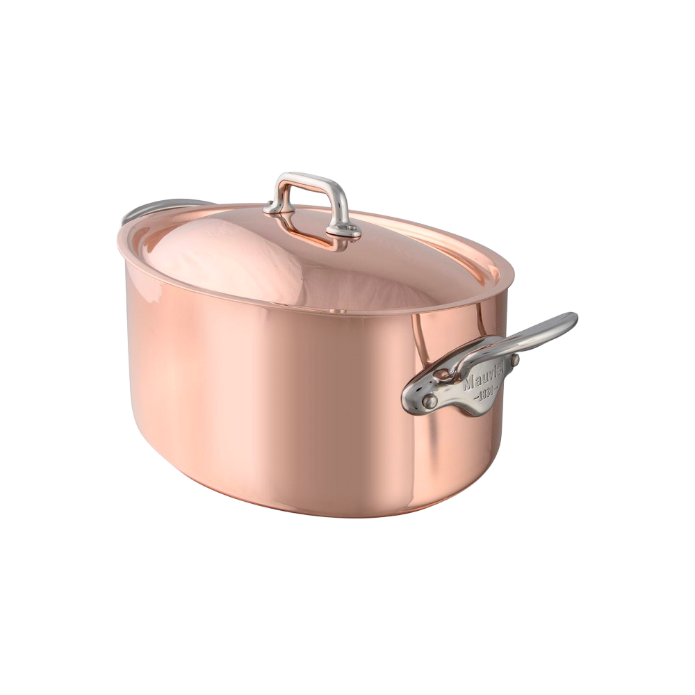 Mauviel M'Heritage M'150 S Copper Oval Stewpan With Lid, Cast Stainless Steel Handles, 7.2-Qt
