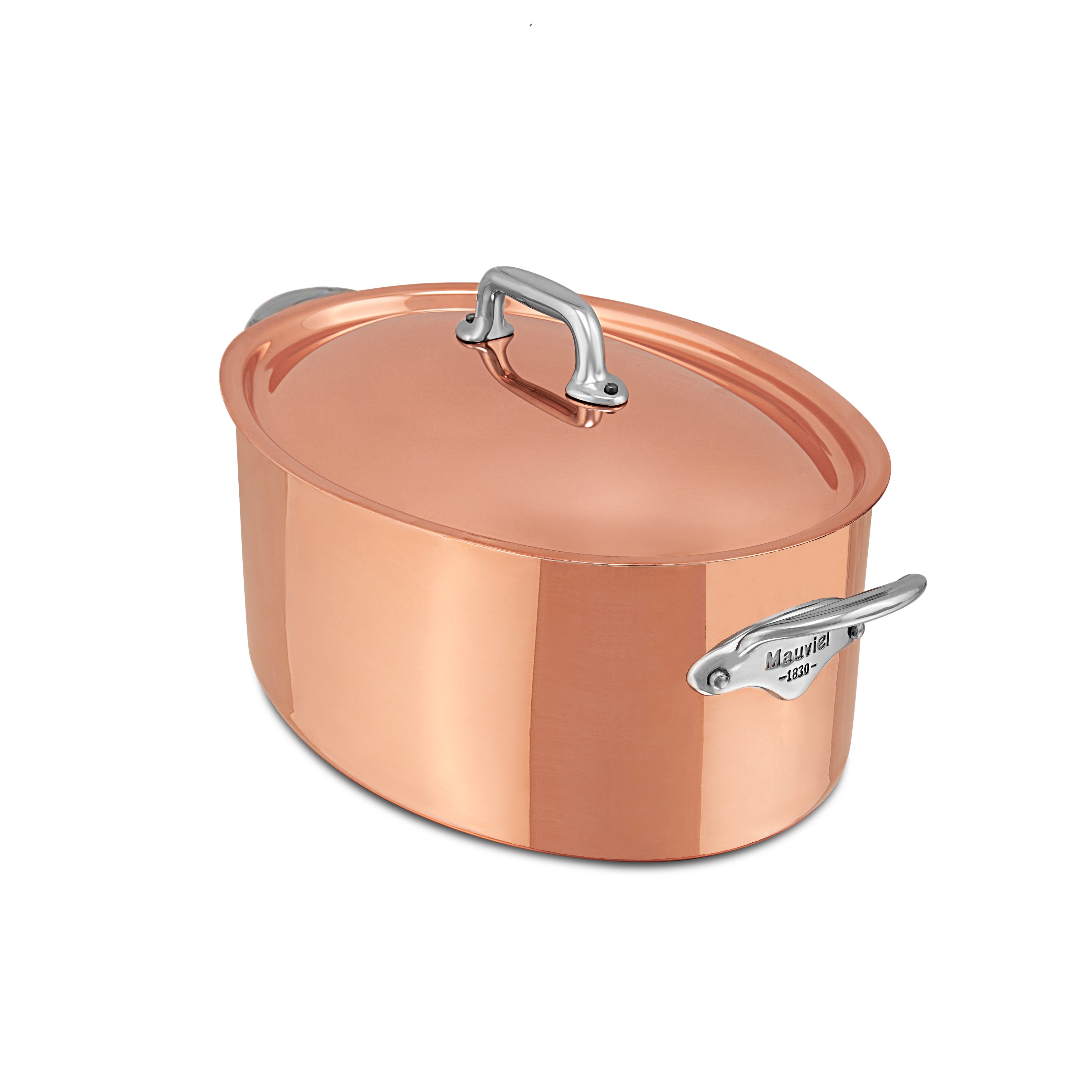 Mauviel M'Heritage M'150 S Copper Oval Stewpan With Lid, Cast Stainless Steel Handles, 7.2-Qt