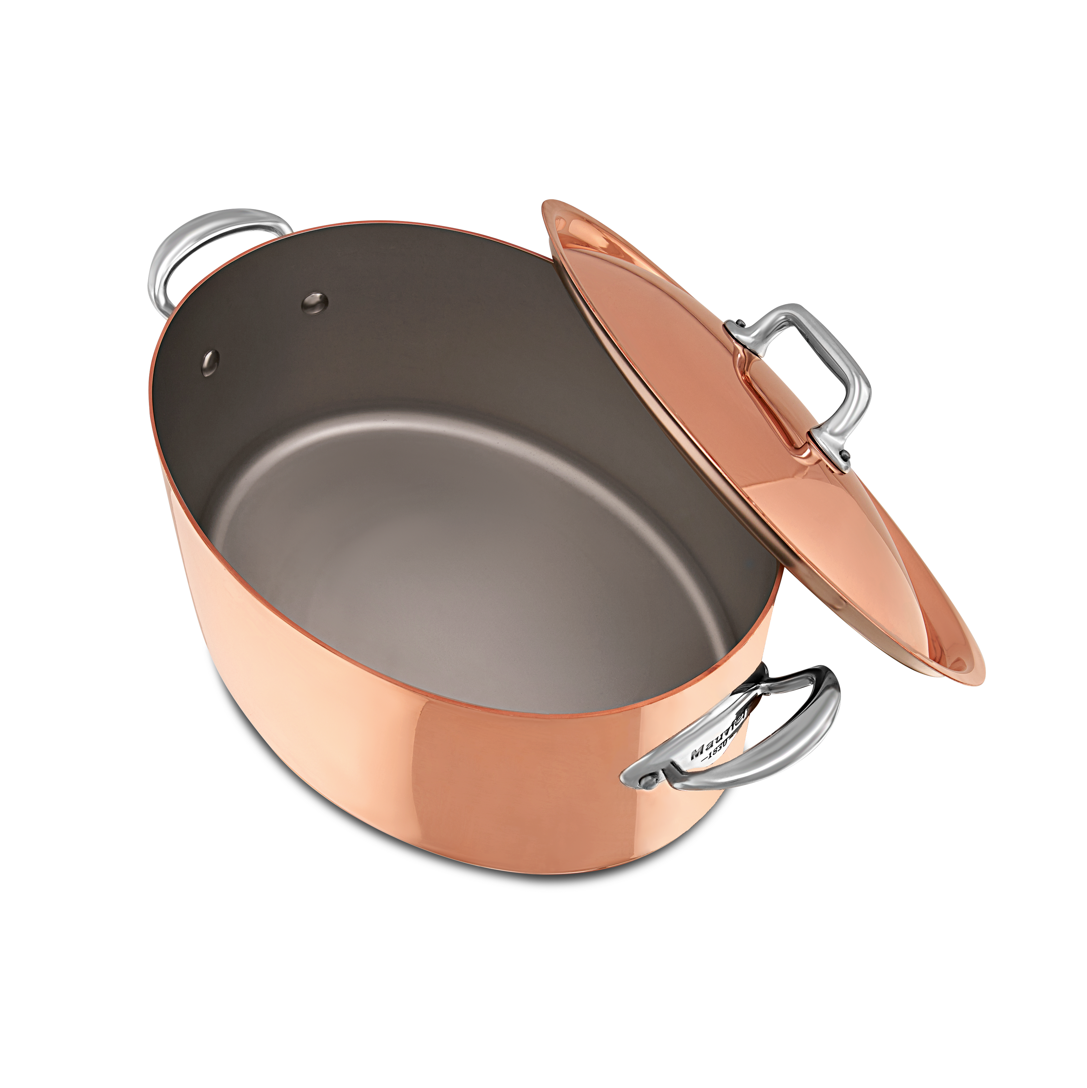 Mauviel M'Heritage M'150 S Copper Oval Stewpan With Lid, Cast Stainless Steel Handles, 7.2-Qt