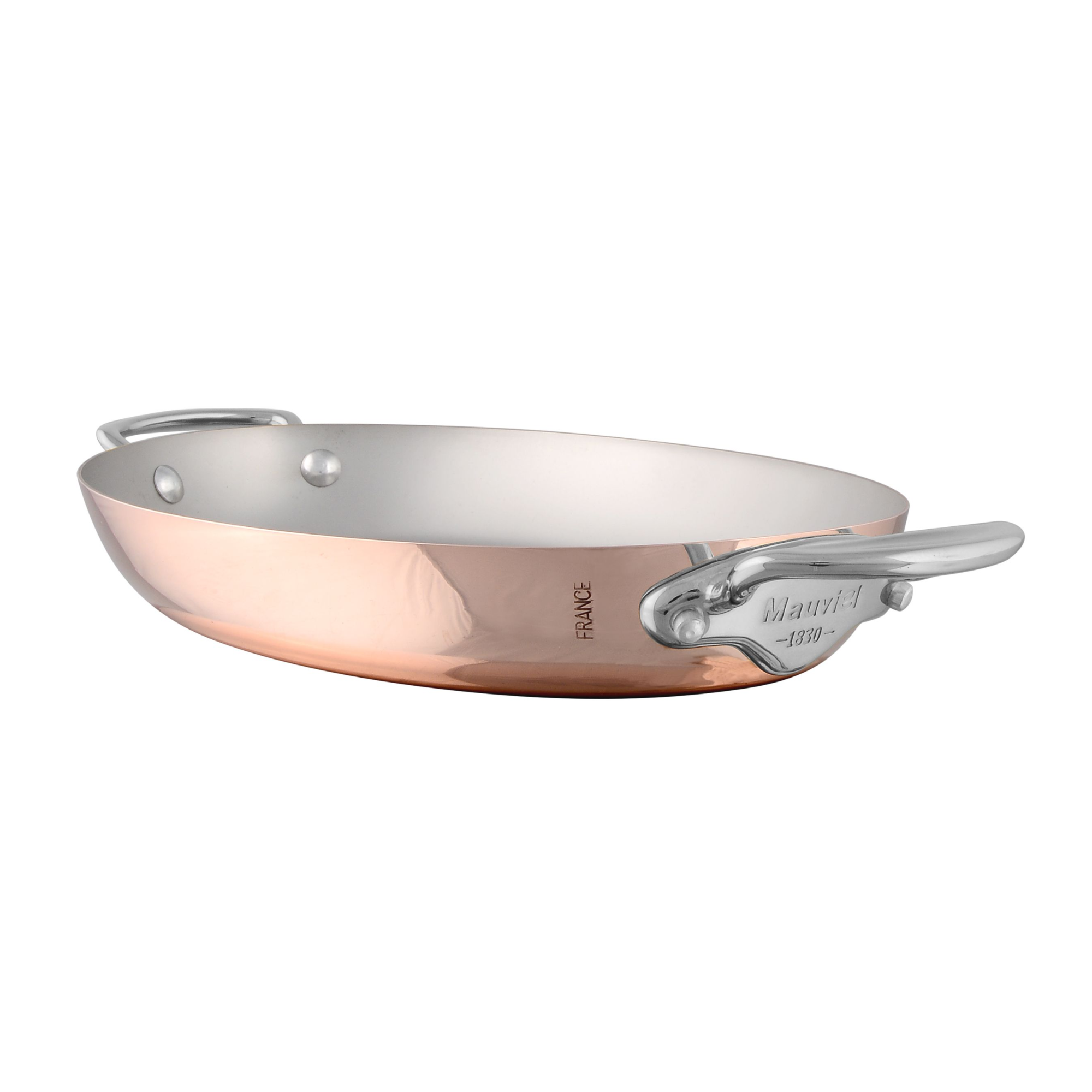 Mauviel M'Heritage M'150 S Copper Oval Pan With Cast Stainless Steel Handles, 9.8-in