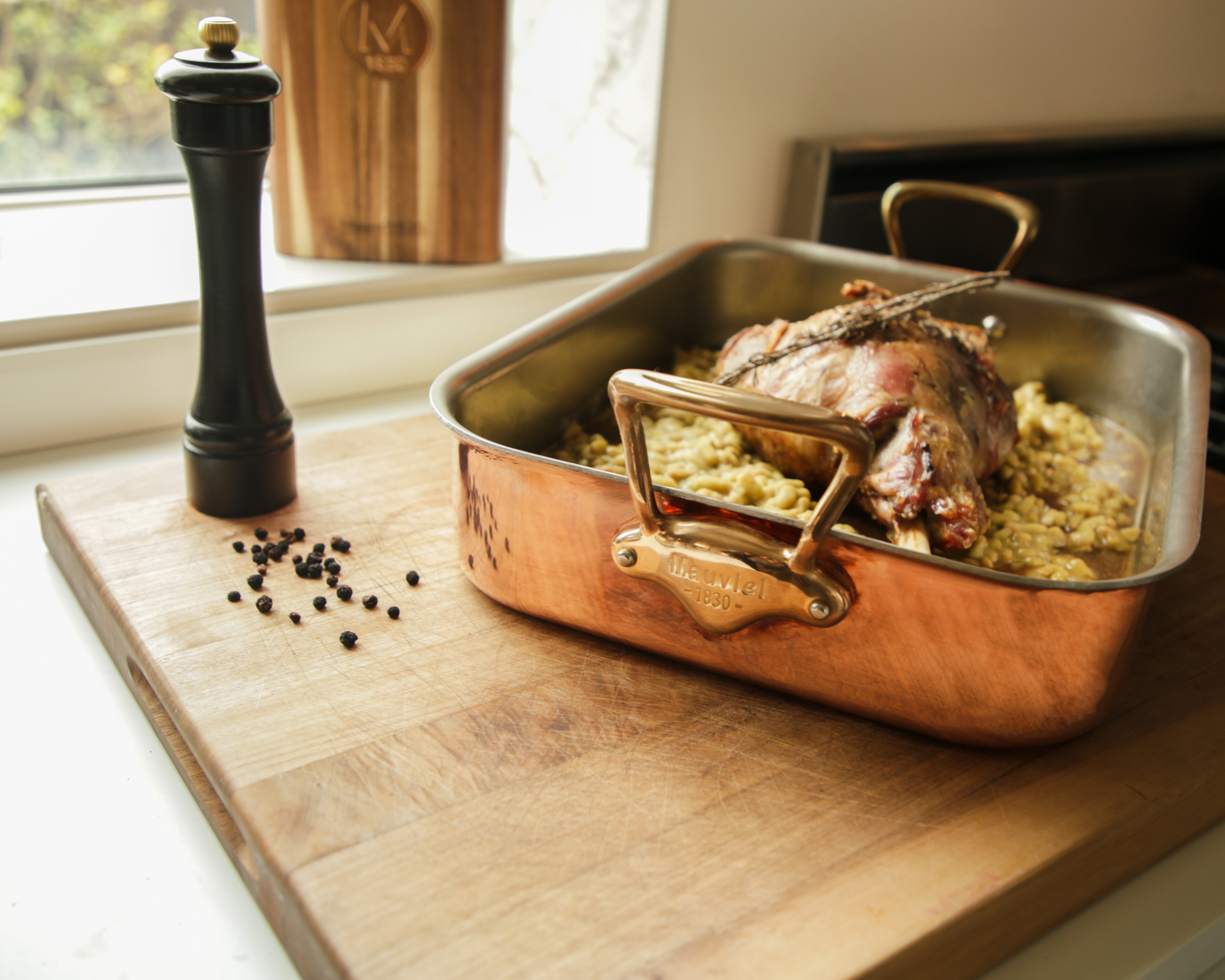 Mauviel Copper Roasting Pan With Brass Handles, 13.7 x 9.8-In