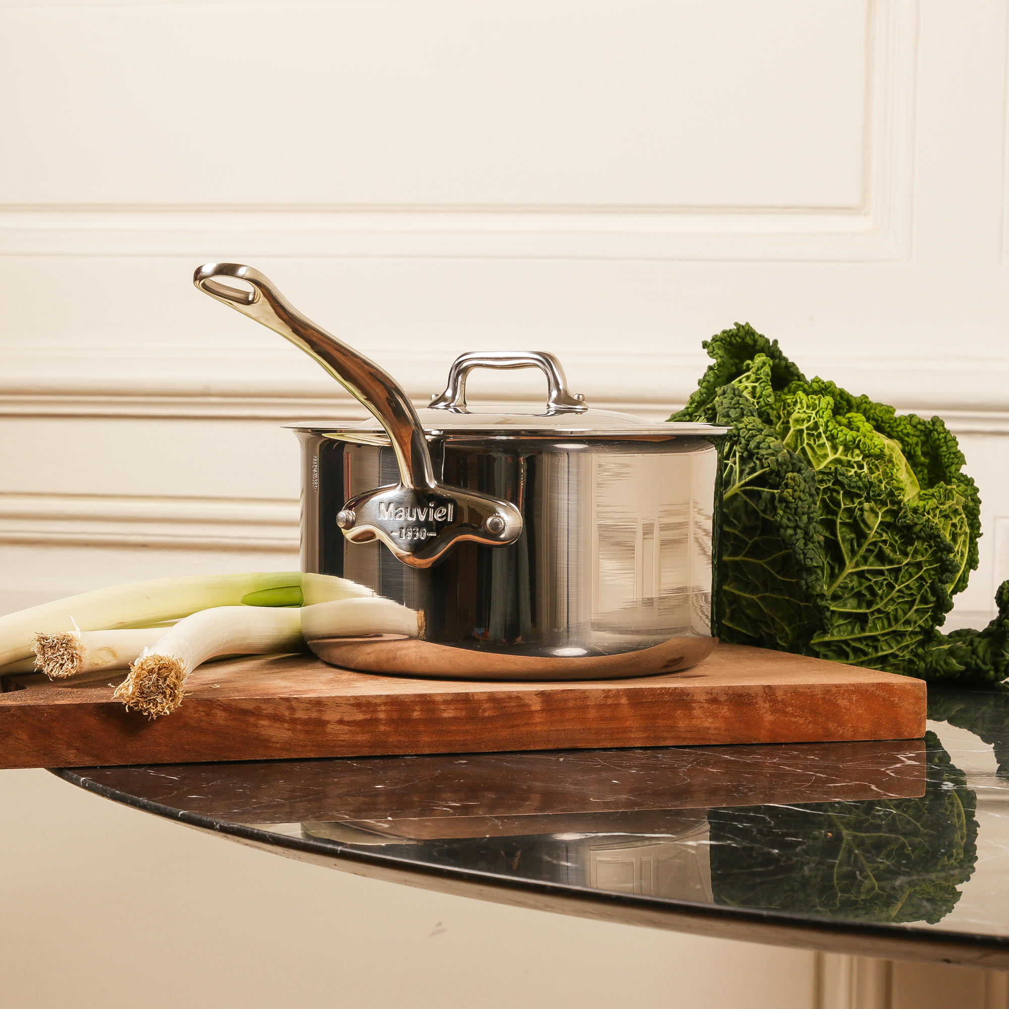 Mauviel M'COOK 5-Ply Sauce Pan With Lid, Cast Stainless Steel Handle, 1.2-Qt