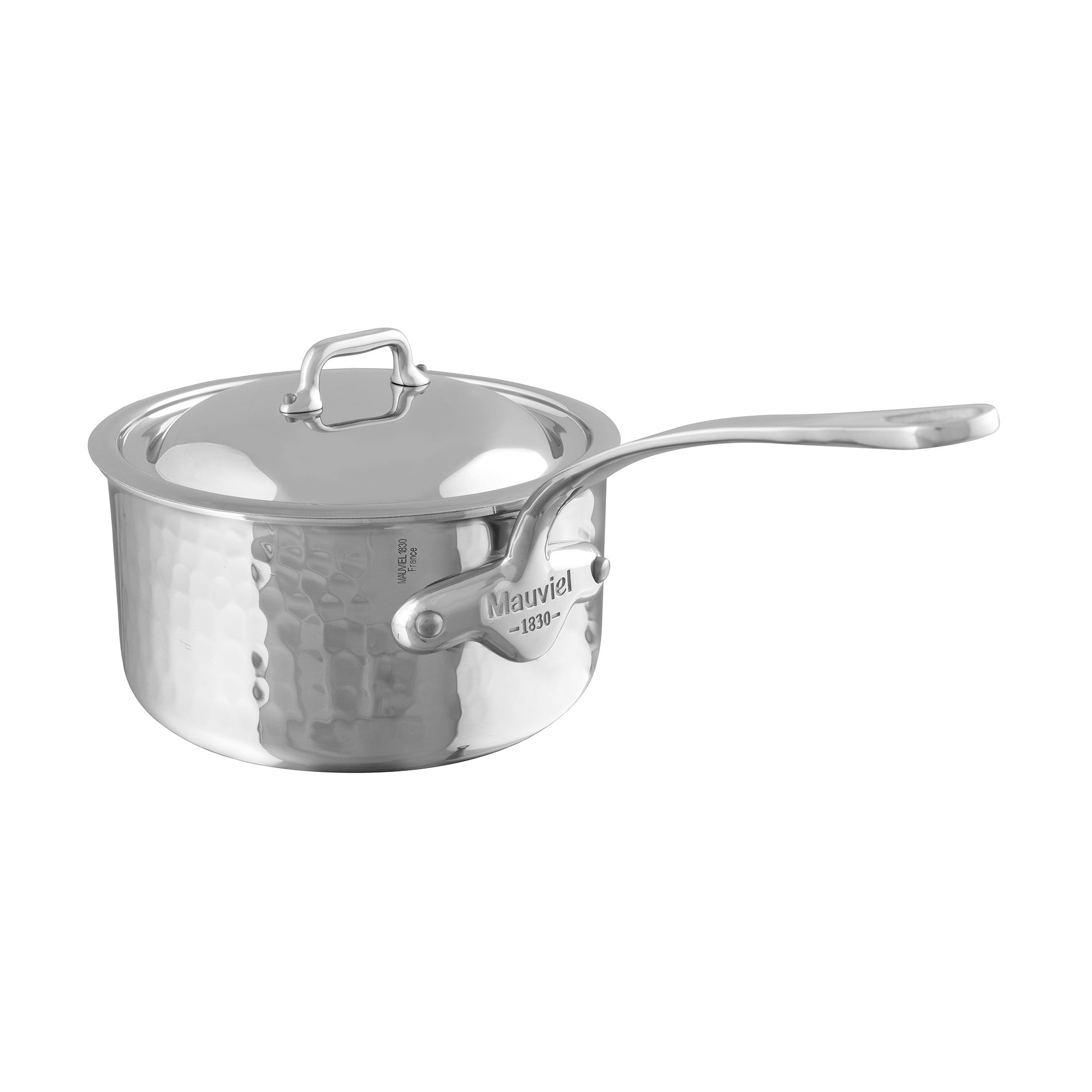 Mauviel M'ELITE Hammered 5-Ply Sauce Pan With Curved Lid, Cast Stainless Steel Handles, 1.8-Qt