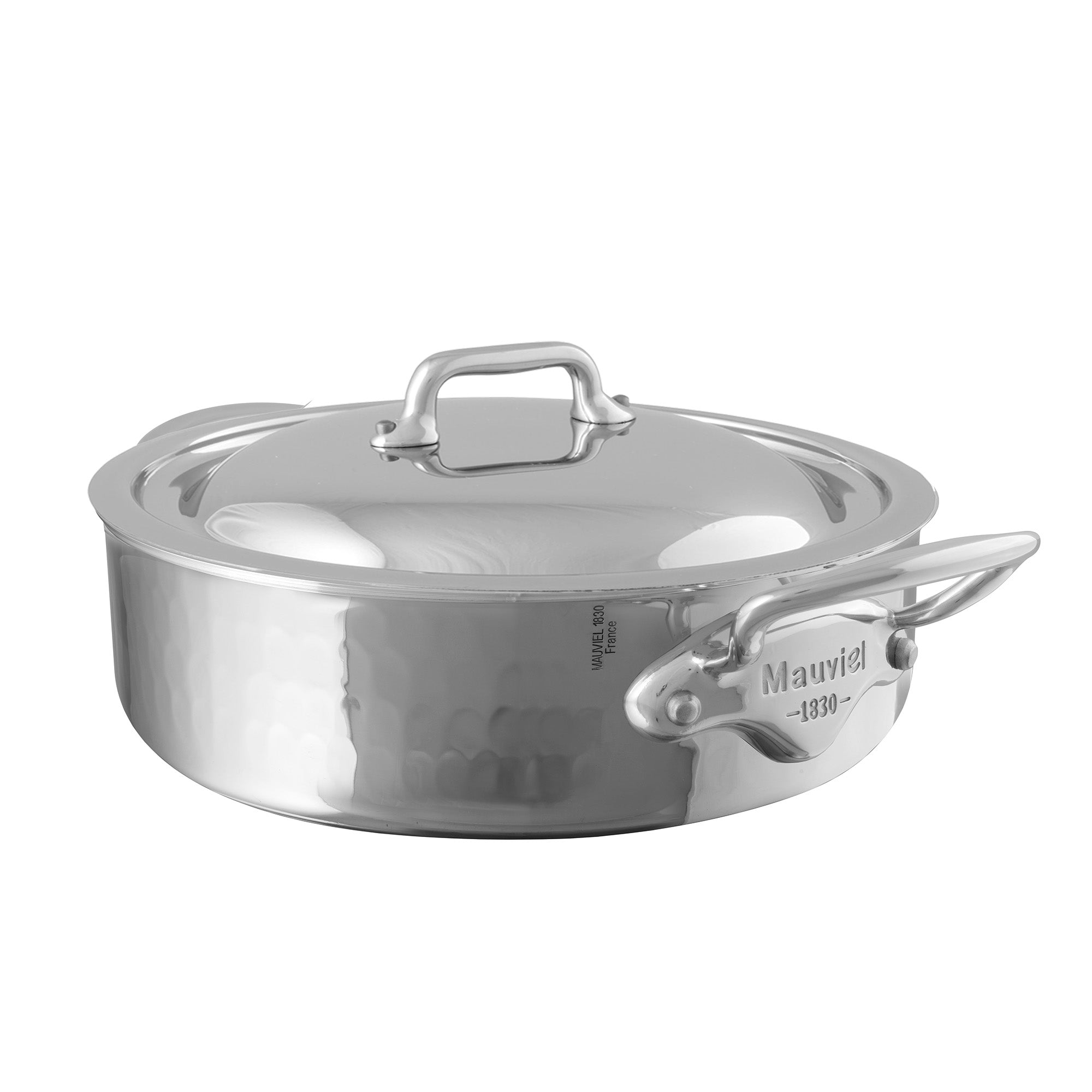 Mauviel M'ELITE Hammered 5-Ply Rondeau With Curved Lid, Cast Stainless Steel Handles, 3.2-Qt