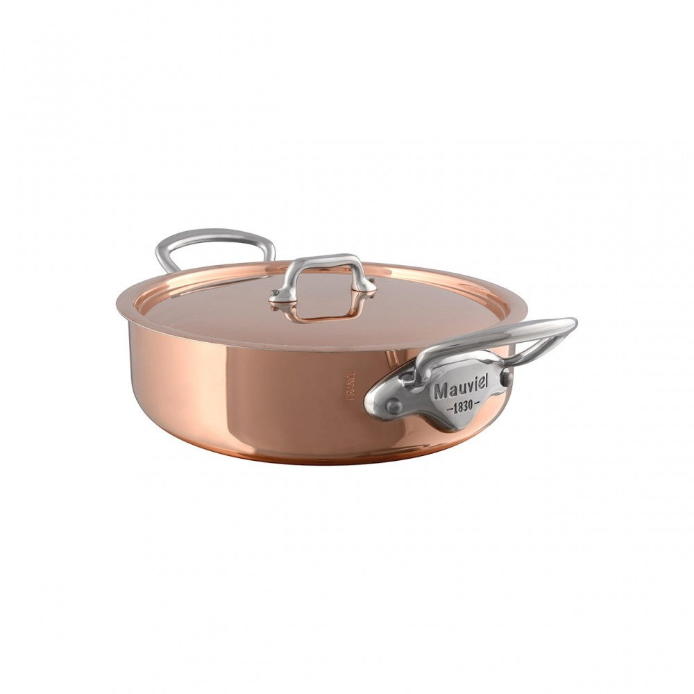 Mauviel M'Heritage M'150 S Copper Rondeau With Lid & Cast Stainless Steel Handles, 3.4-Qt
