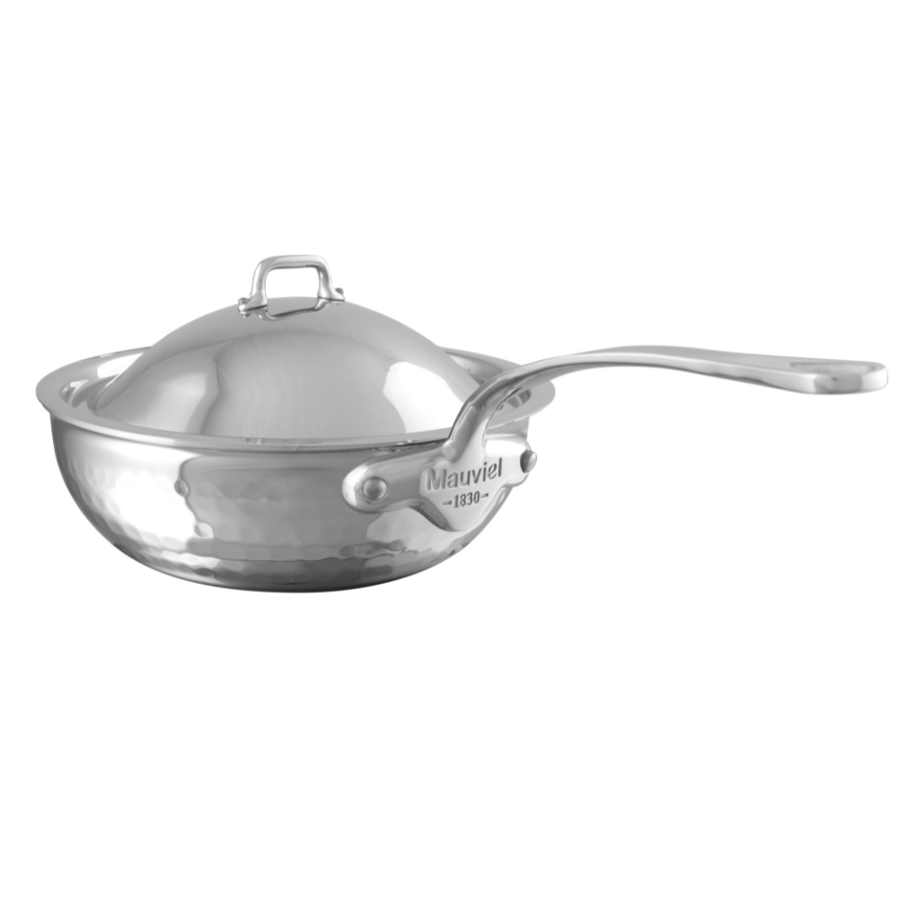 Mauviel M'ELITE Hammered 5-Ply Chef Pan With Dome Lid, Cast Stainless Steel Handle, 2.1-Qt