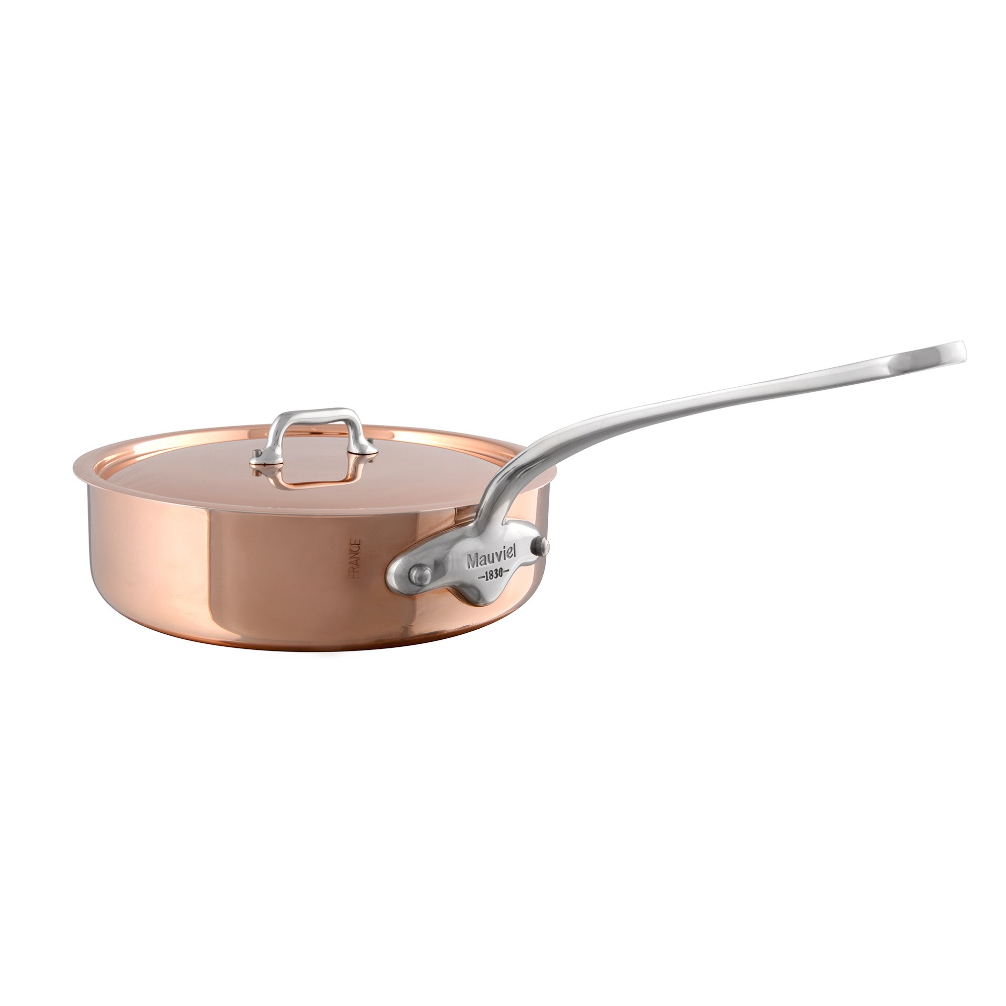 Mauviel M'Heriage M'150 S Copper Saute Pan With Lid & Cast Stainless Steel Handle, 1.8-Qt