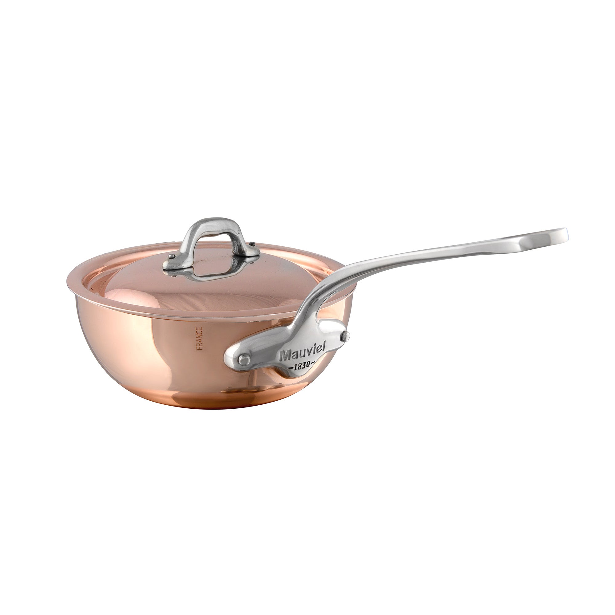 Mauviel M'Heritage M'150 S Copper Chef Pan With Curved Lid, Cast Stainless Steel Handle, 3.6-Qt