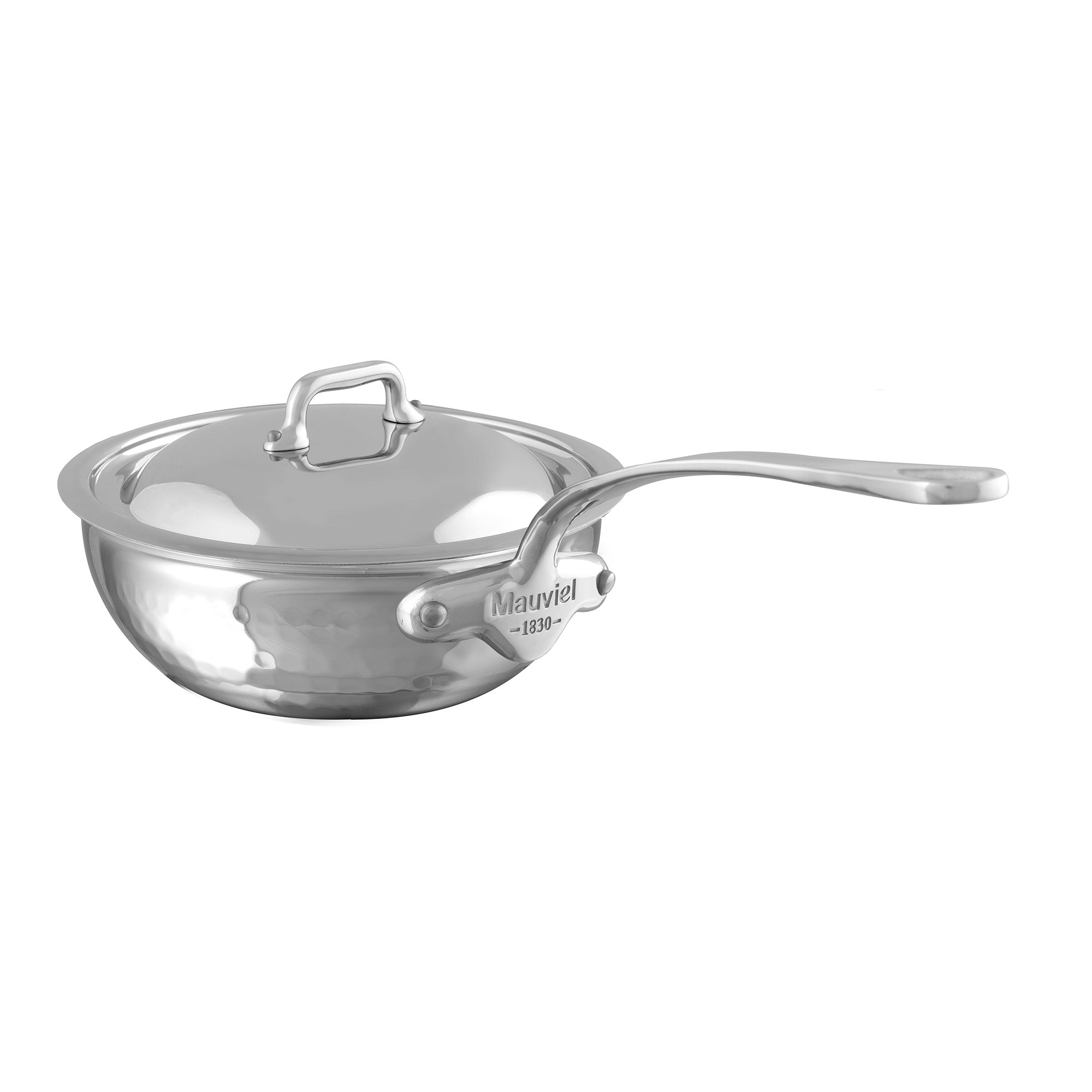 Mauviel M'ELITE Hammered 5-Ply Chef Pan With Curved Lid, Cast Stainless Steel Handle, 3.4-Qt