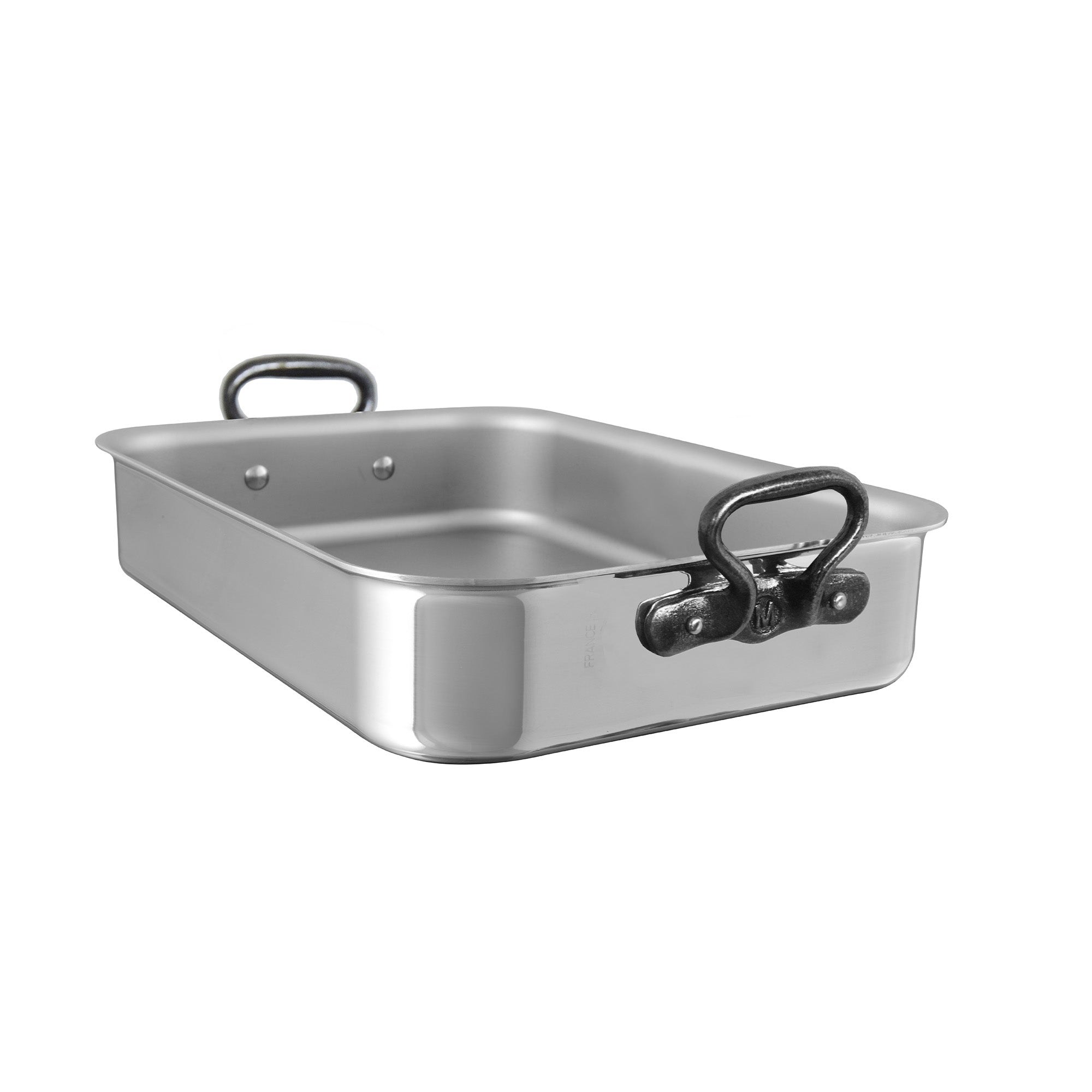 Mauviel Stainless Steel Roasting Pan With Rack And Cast Iron Handles, 15.7-In