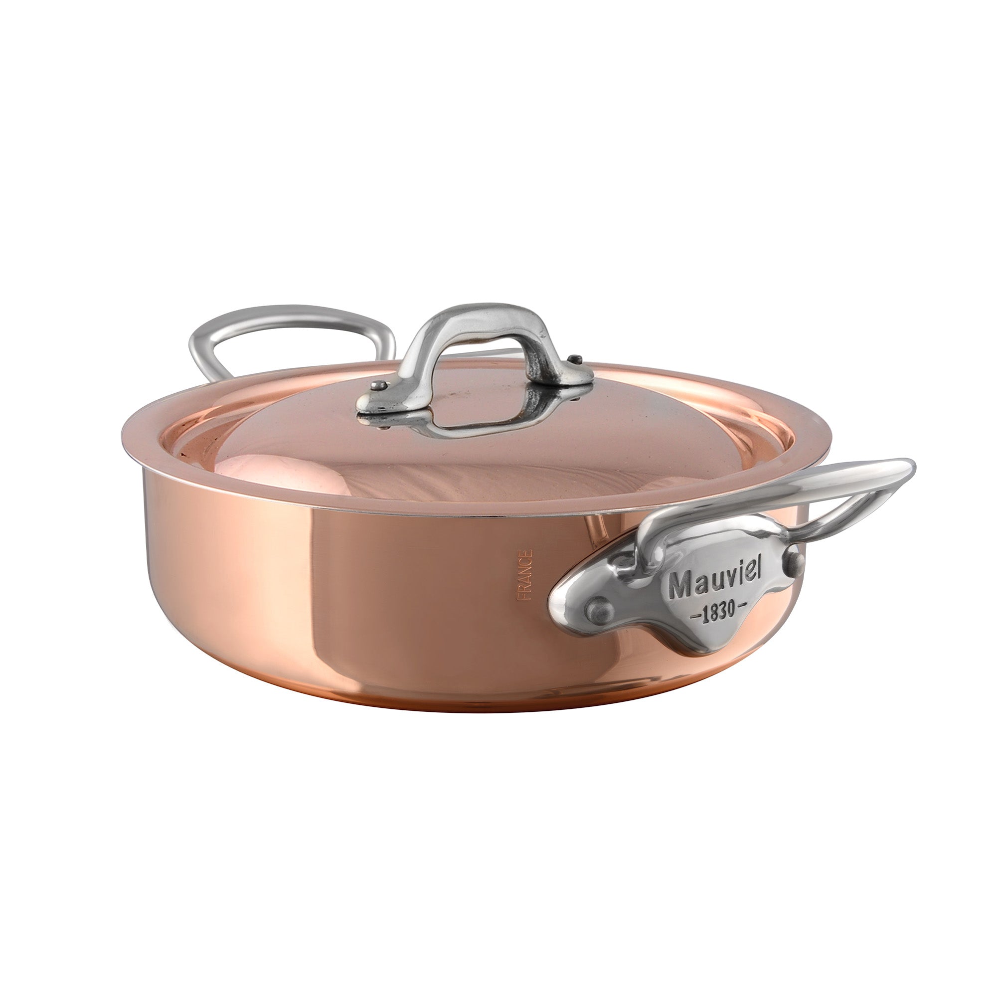 Mauviel M'Heritage M'150 S Copper Rondeau With Curved Lid & Cast Stainless Steel Handles, 3.4-Qt