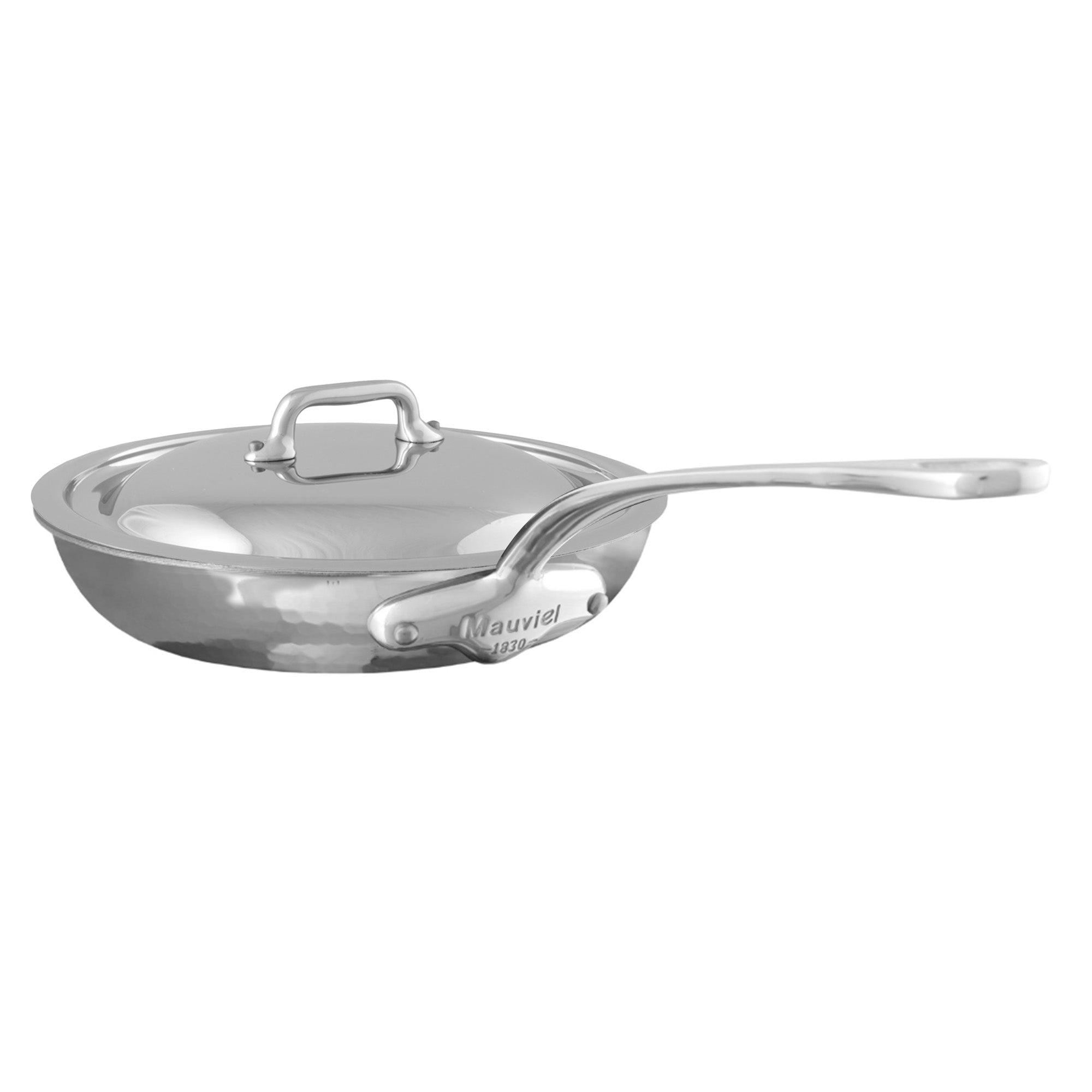 Mauviel M'ELITE Hammered 5-Ply Nonstick Frying Pan With Curved Lid, Cast Stainless Steel Handle, 11-In