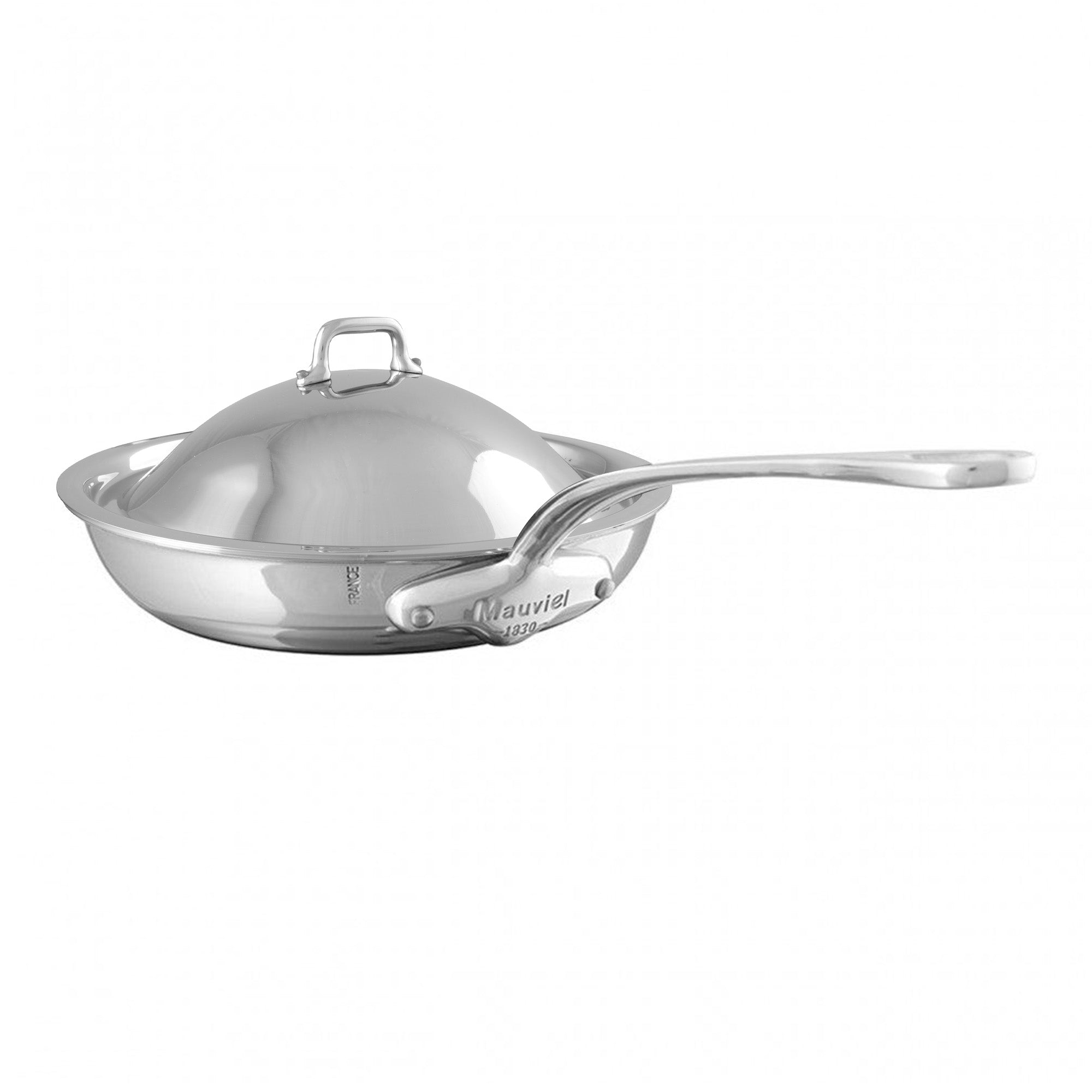 Mauviel M'COOK 5-Ply Nonstick Frying Pan With Curved Domed Lid, Cast Stainless Steel Handle, 7.9-In