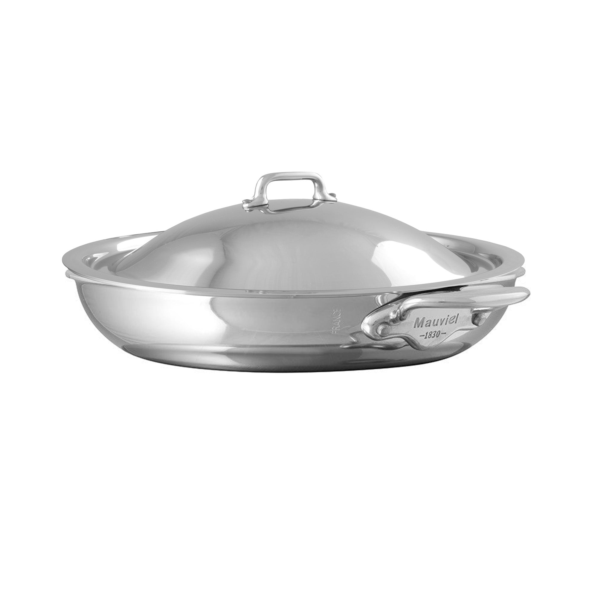 Mauviel M'COOK 5-Ply Round Pan With Curved Domed Lid, Cast Stainless Steel Handles, 9.4-In