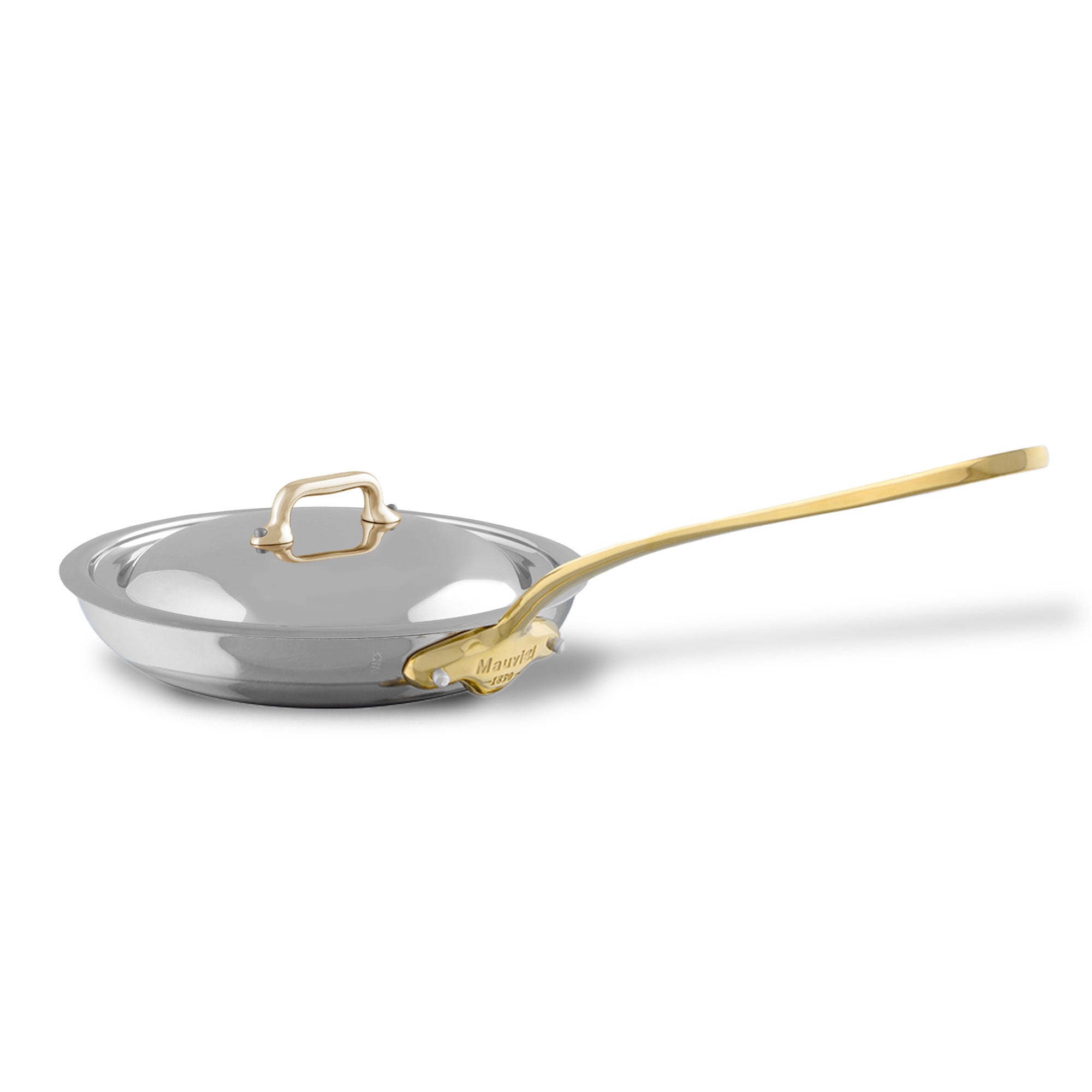 Mauviel M'COOK B 5-Ply Frying Pan With Curved Lid, Brass Handle, 11-In