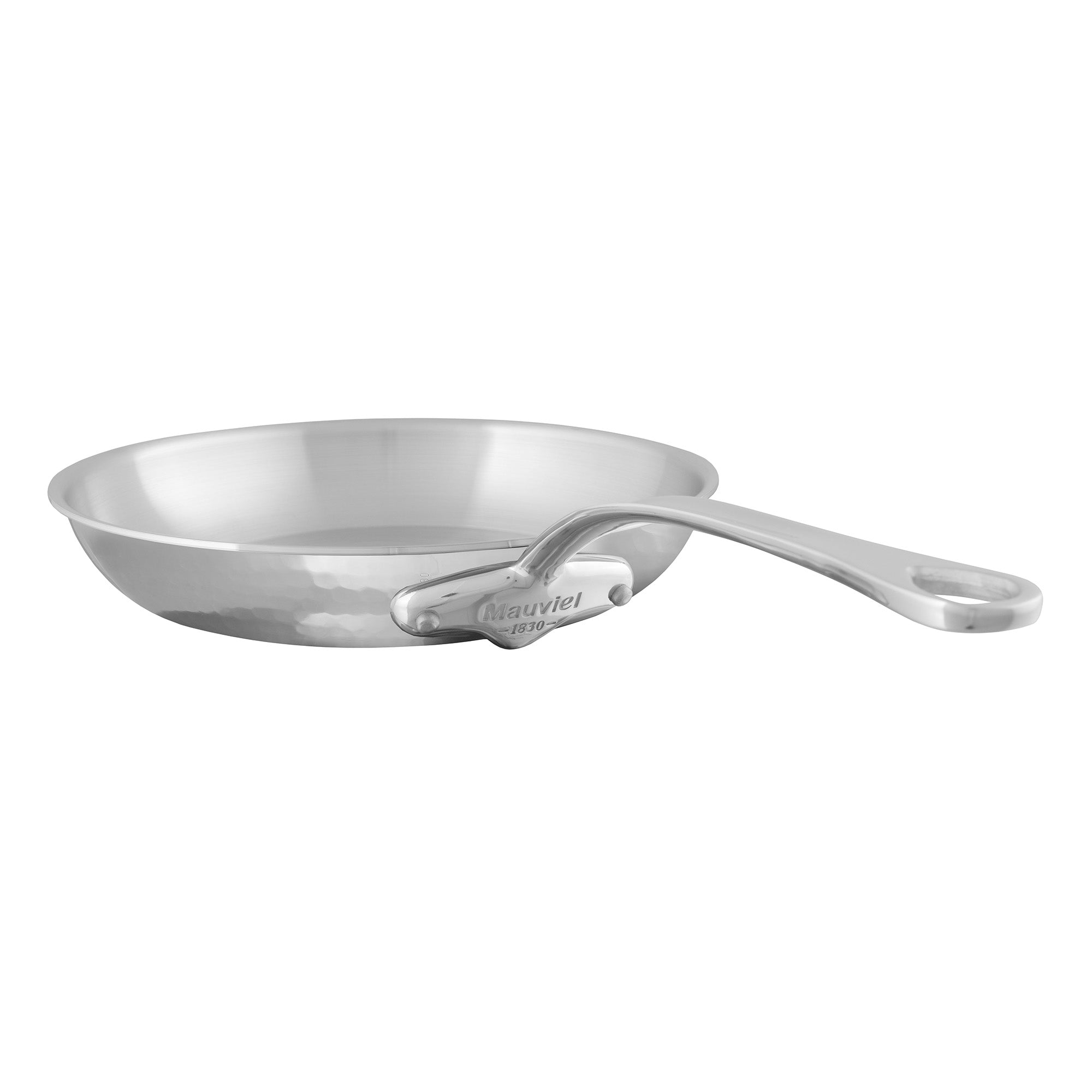 Mauviel M'ELITE Hammered 5-Ply Frying Pan With Glass Lid, Cast Stainless Steel Handles, 9.4-In