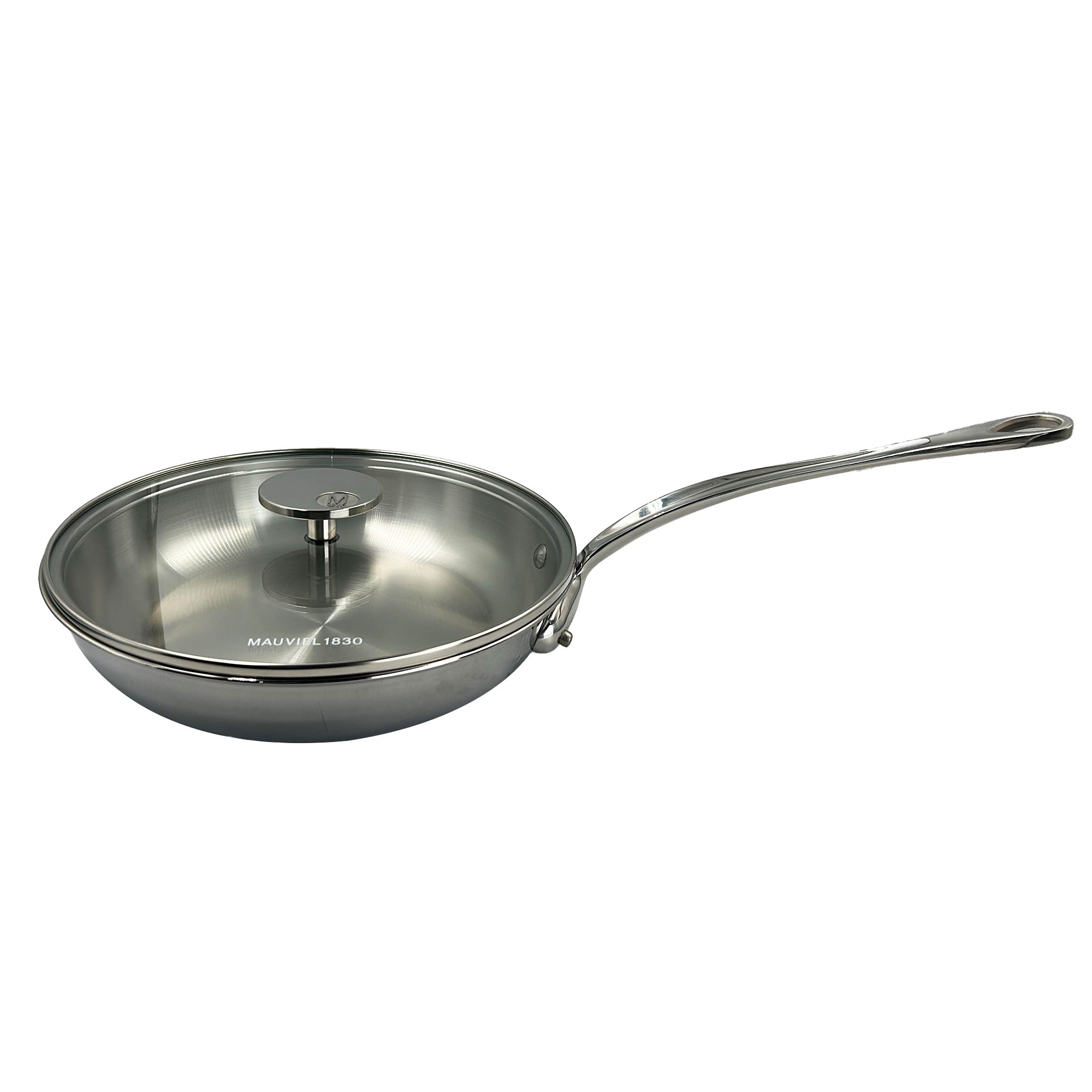 Mauviel M'URBAN 4 Tri-Ply Frying Pan With Glass Lid, Cast Stainless Steel Handle, 9.4-in
