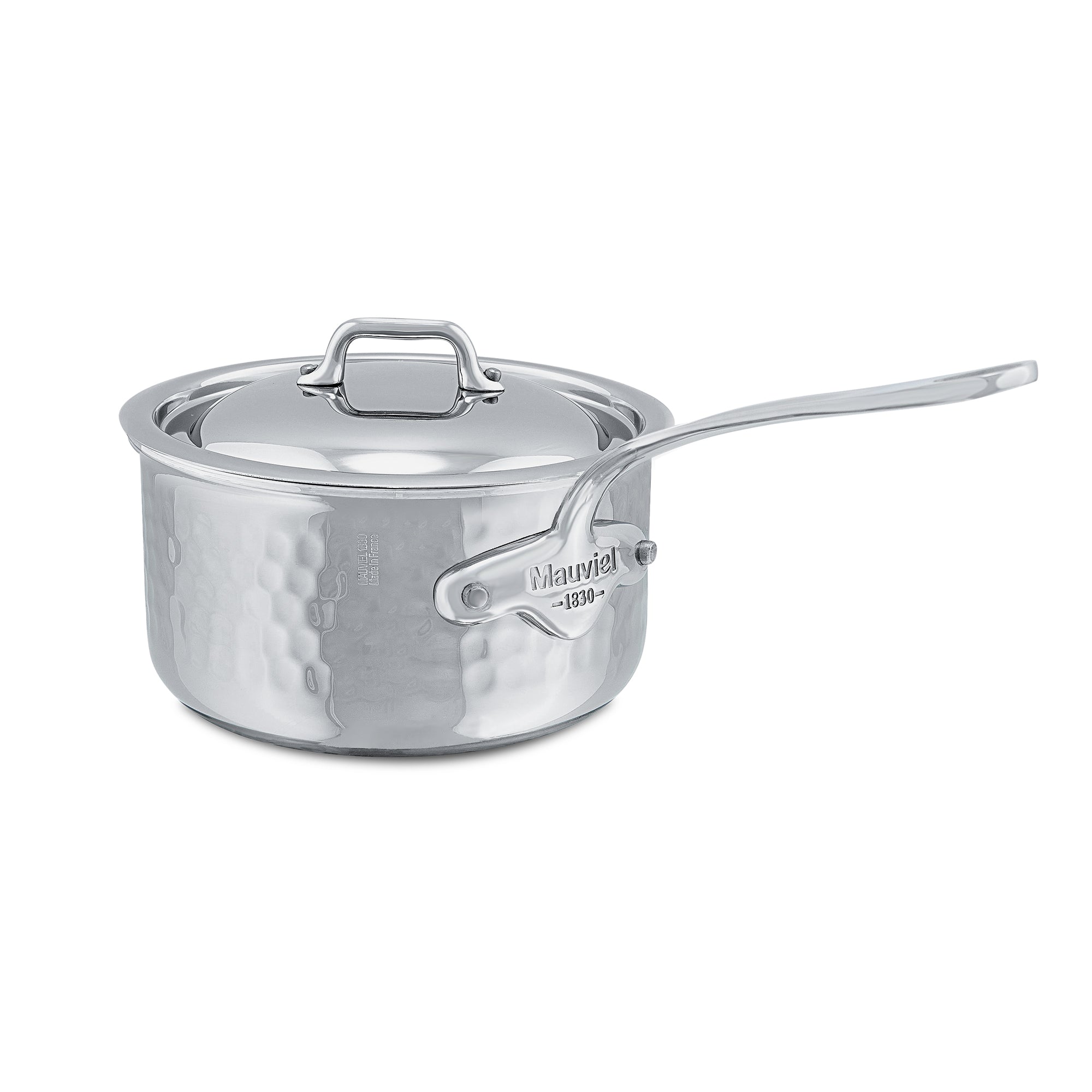 Mauviel M'ELITE Hammered 5-Ply Sauce Pan With Curved Lid, Cast Stainless Steel Handles, 0.8-Qt