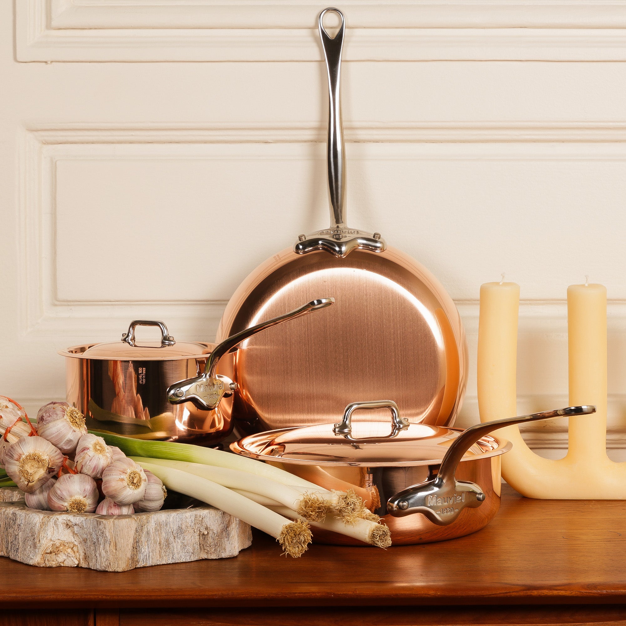 Mauviel M'Heritage M'150 S Copper Saute Pan With Lid, Cast Stainless Steel Handle, 1.2-Qt