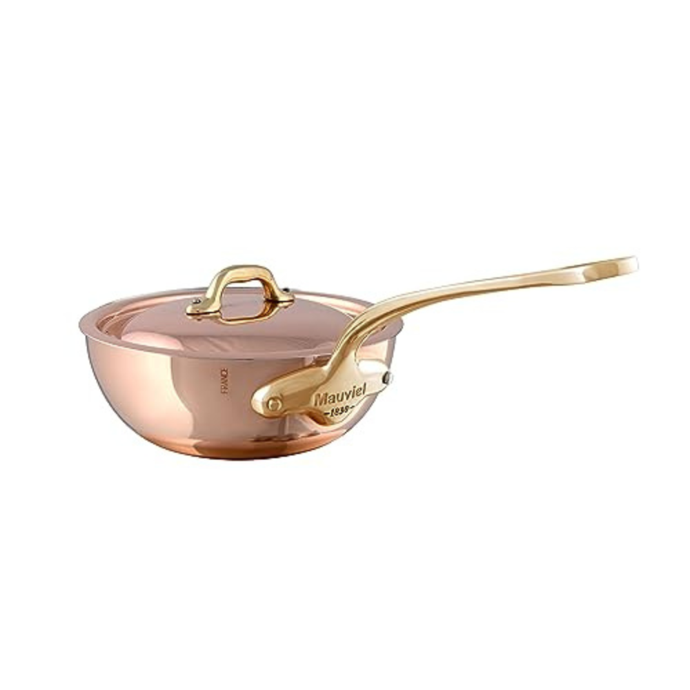 Mauviel M'Heritage M'150 B Copper Chef Pan With Lid and Brass Handle, 1.3-Qt