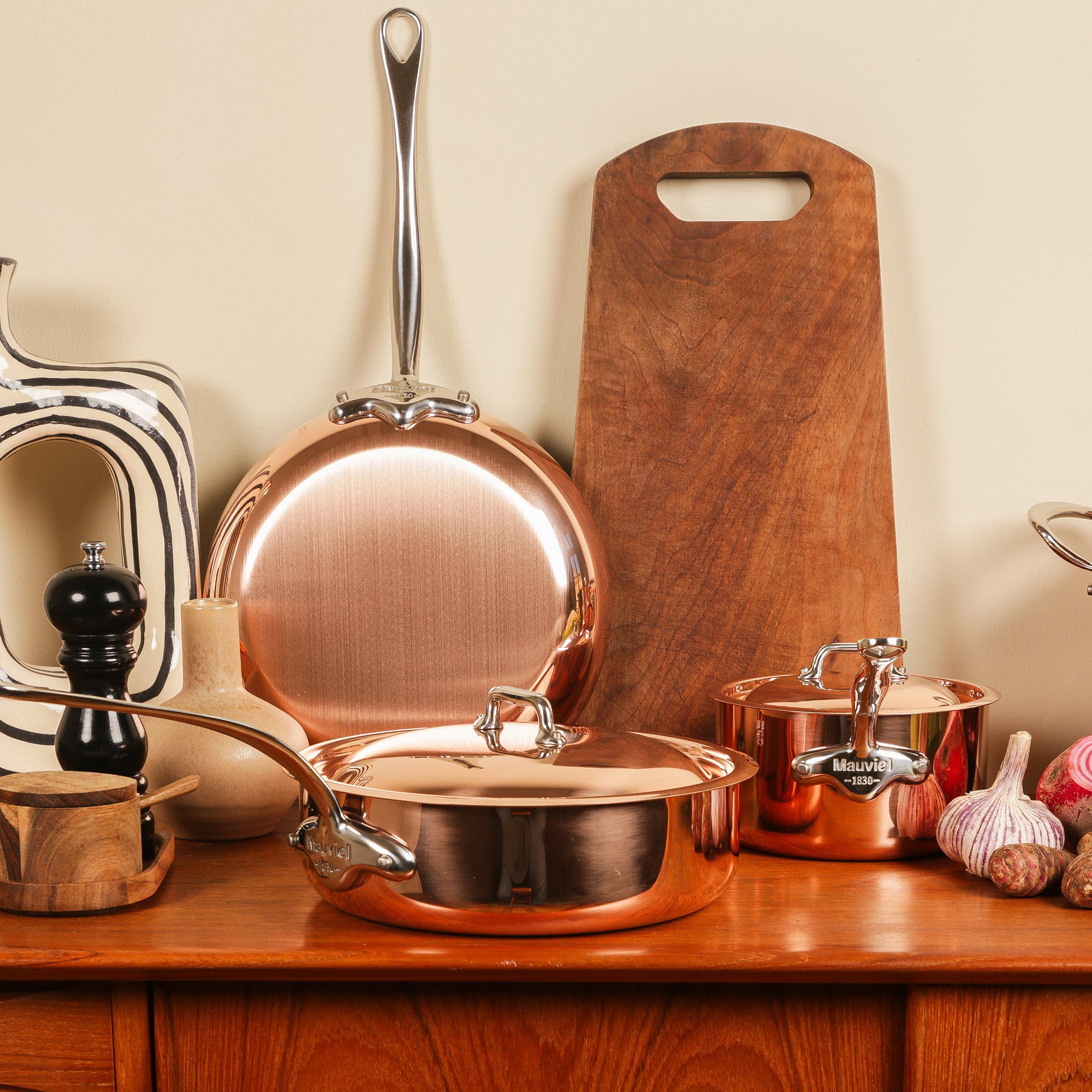 Mauviel M'Heritage M'150 S Copper Sauce Pan With Curved Lid 1.9-qt and Frying Pan 10.2-in Set