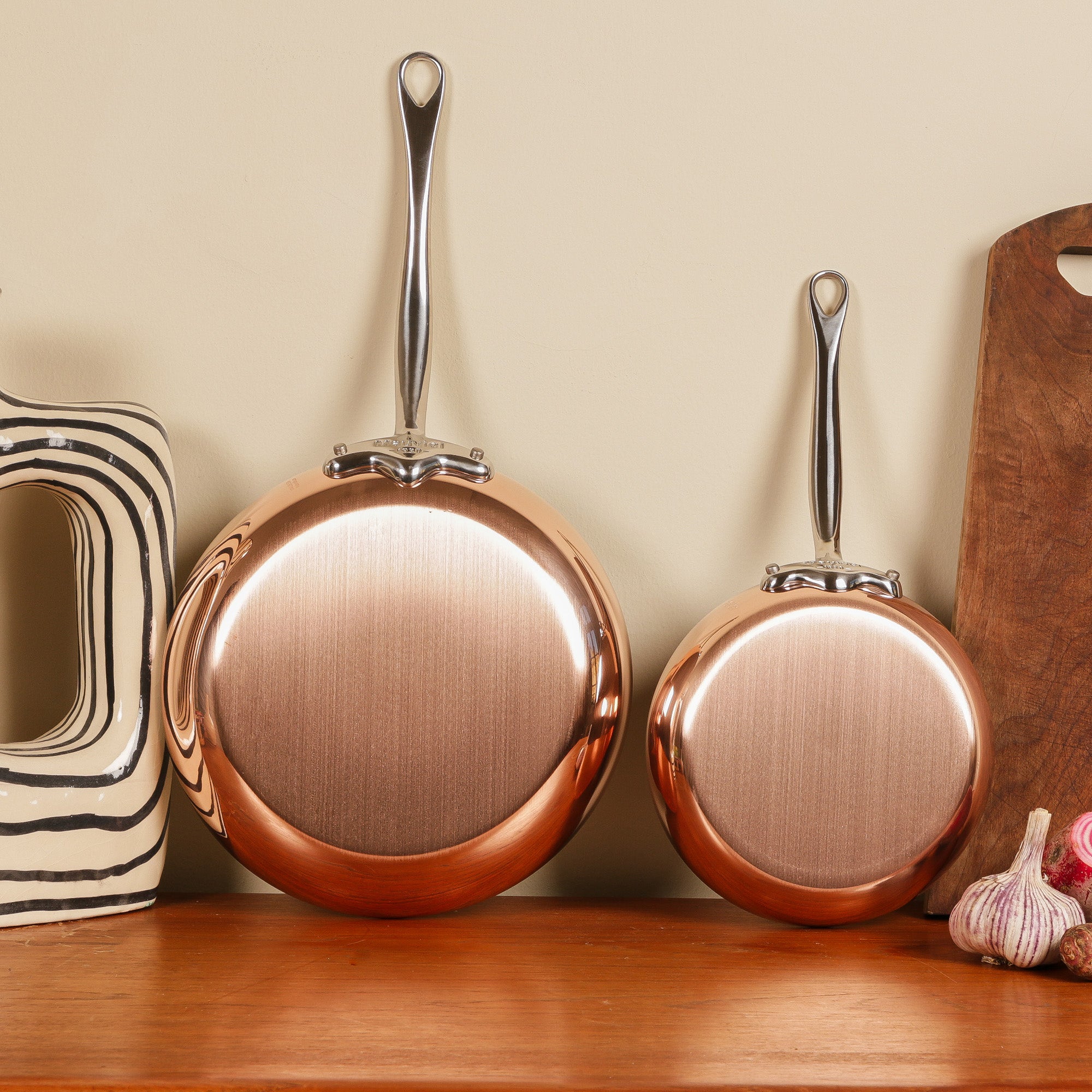 Mauviel M'Heritage M'150 S Copper Sauce Pan With Curved Lid 1.9-qt and Frying Pan 10.2-in Set