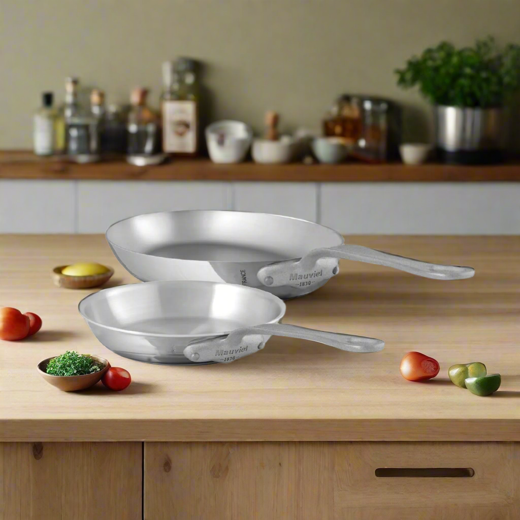 Mauviel M'Cook SB 2-Piece Frying Pan Set With Brushed Cast Stainless Steel Handles