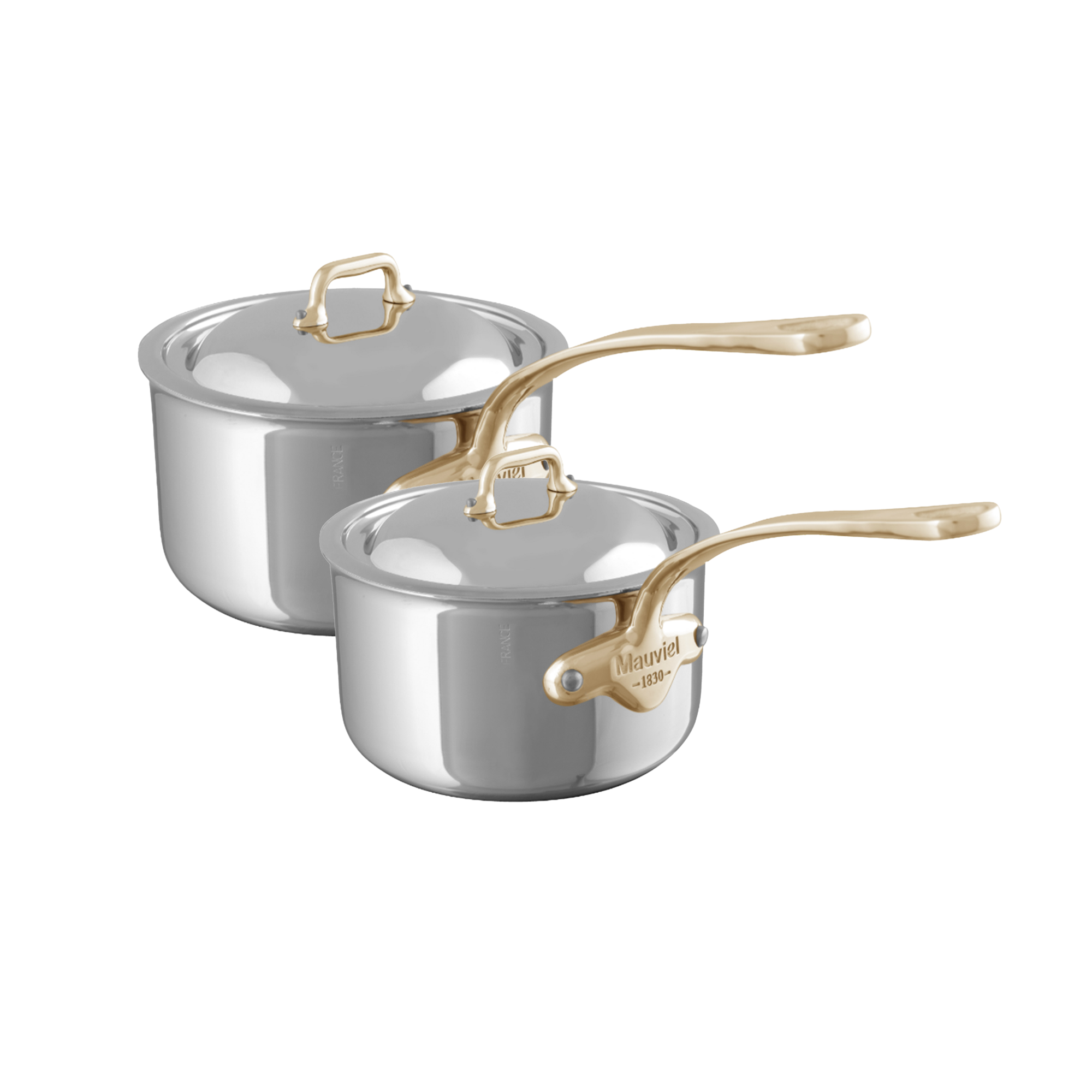 Mauviel M'COOK B Sauce Pan 2.6-Qt and Sauce Pan 3.4-Qt With Lid and Brass Handles Set