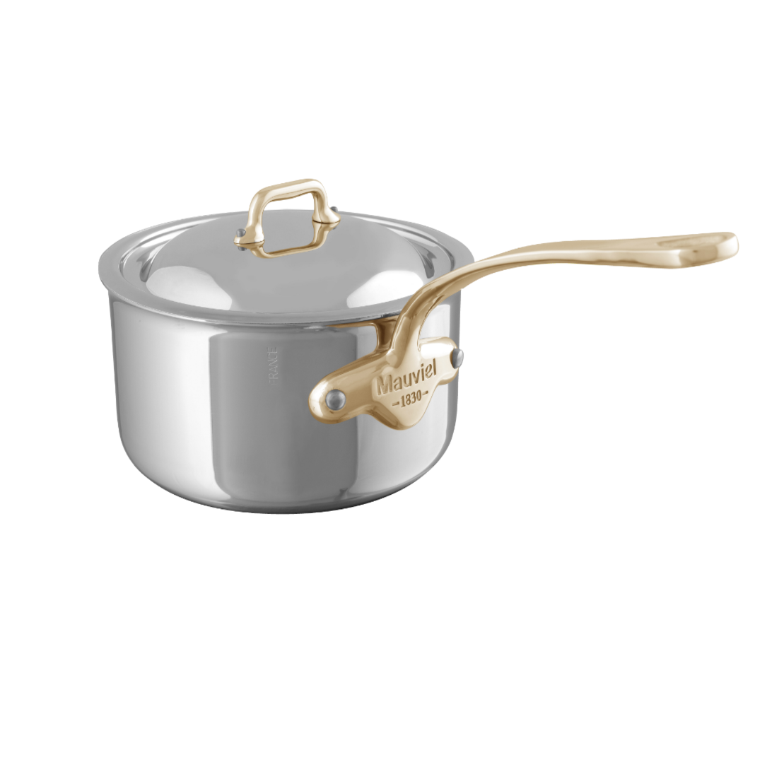 Mauviel M'COOK B Sauce Pan 2.6-Qt and Sauce Pan 3.4-Qt With Lid and Brass Handles Set