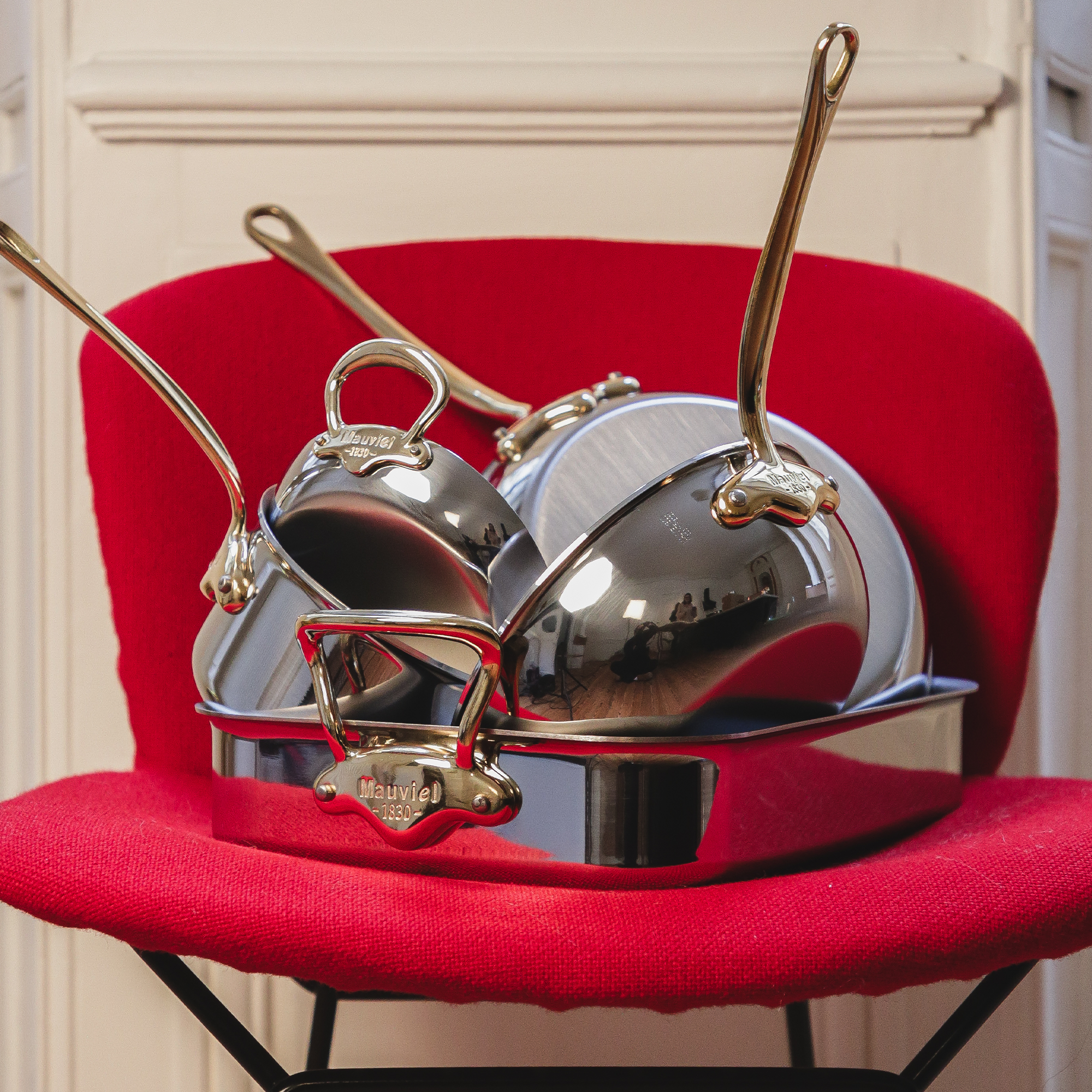 Mauviel M'COOK B 5-Ply Polished Stainless Steel Saute Pan With Lid 3.2-qt and Frying Pan 10.2-in Set