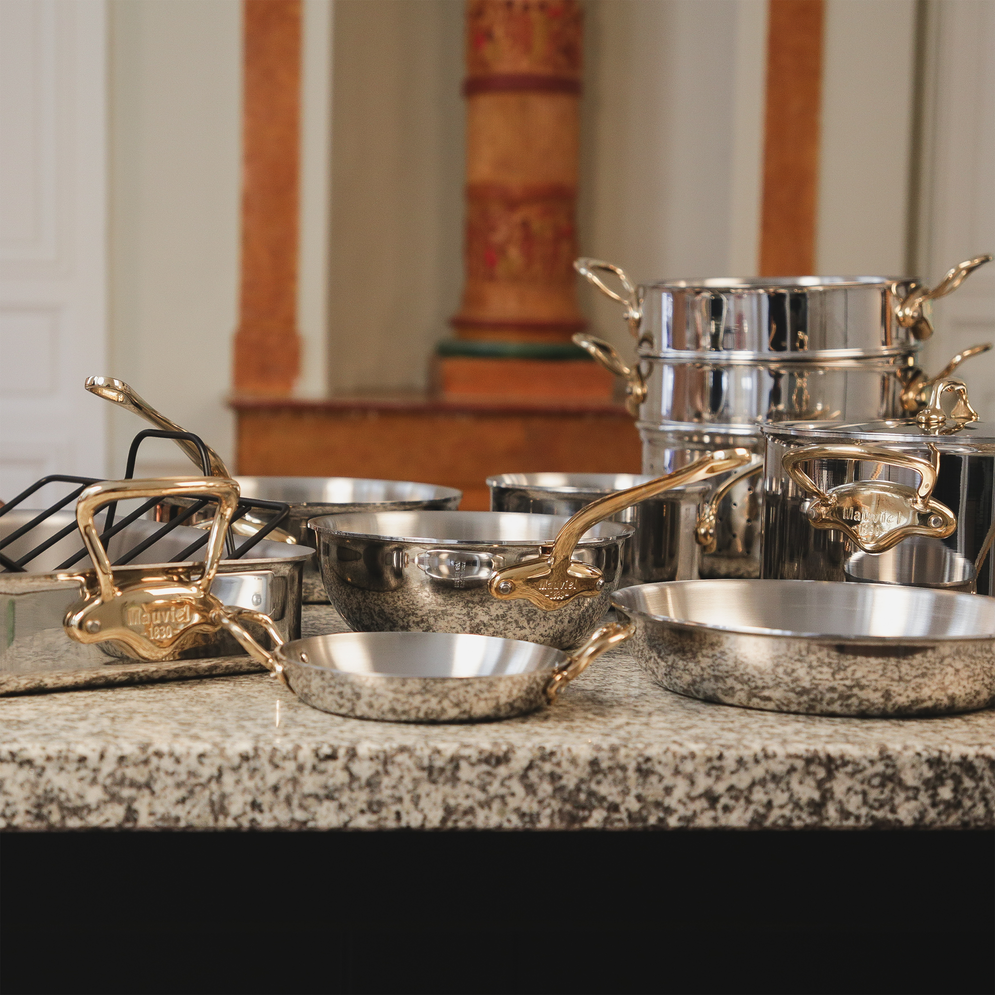 Mauviel M'COOK B 5-Ply 2-Piece Frying Pan 7.9-In and 9.4-In Set With Brass Handles