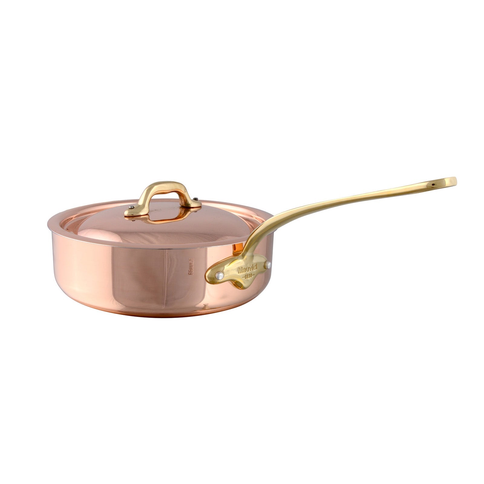 Mauviel M'Heritage M'150 B Copper Saute Pan With Lid, Brass Handle, 1.9-Qt