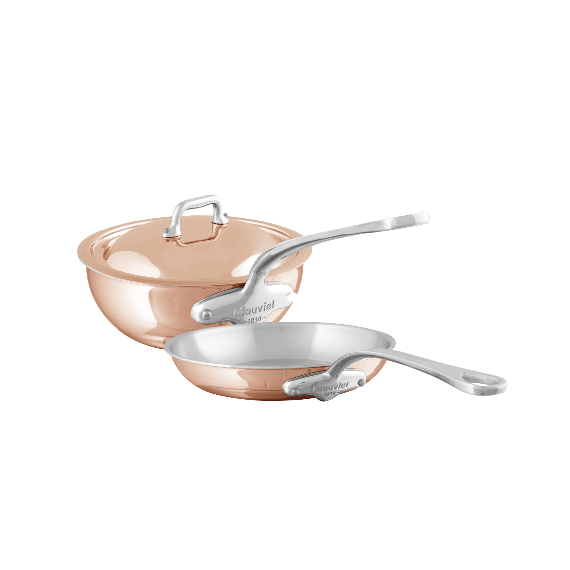 Mauviel M'Heritage M'6 S Induction Copper Chef Pan 2.1-Qt and Frying Pan 7.9-In Set With Cast Stainless Steel Handle