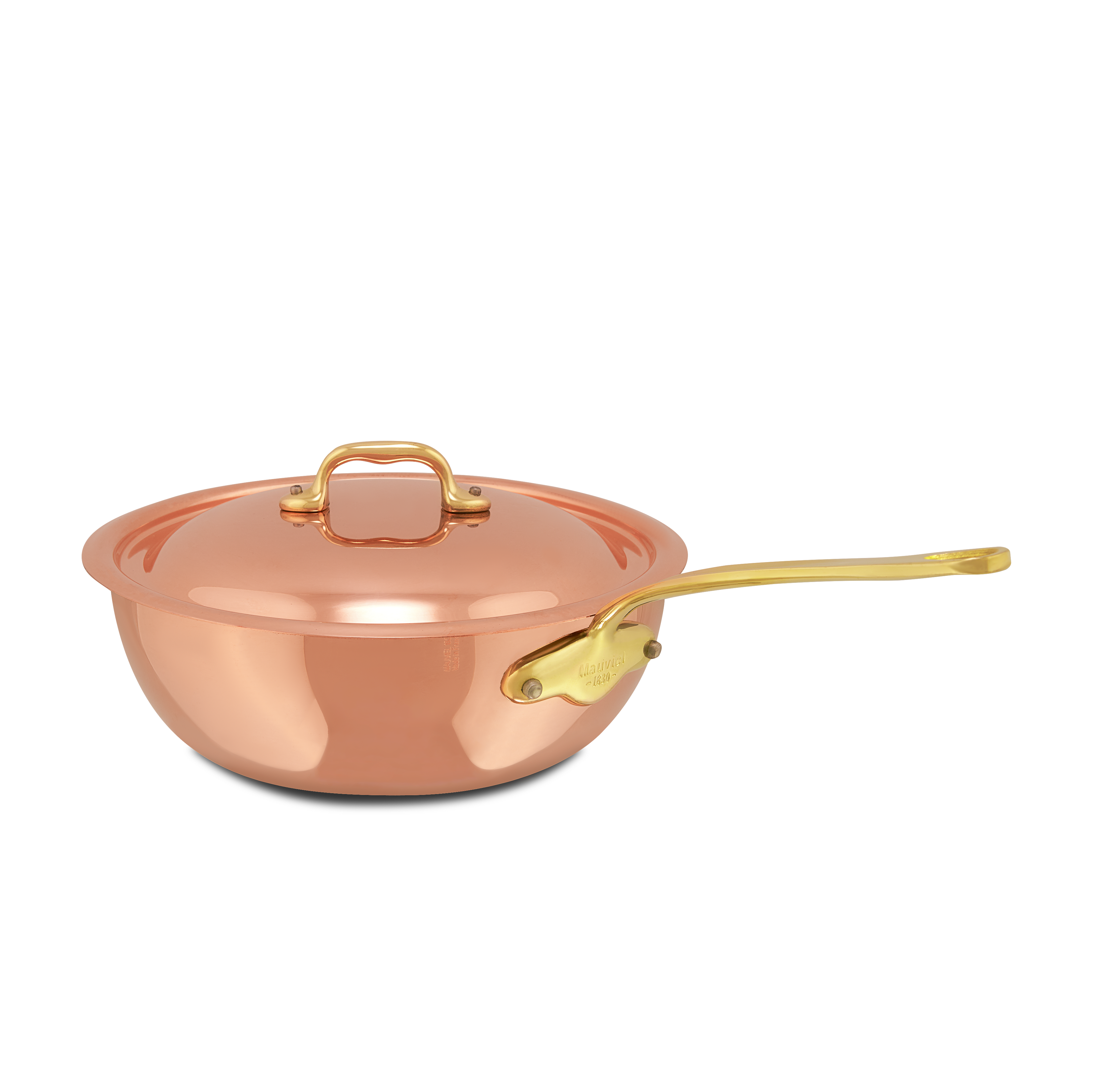 Mauviel M'Heritage M'150 B Copper Chef Pan With Lid and Brass Handle, 3.7-Qt