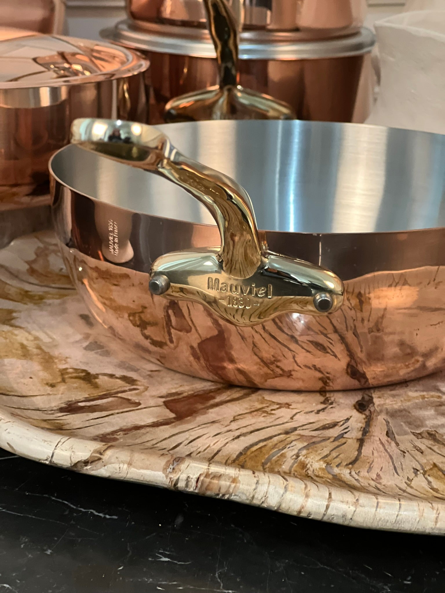 Mauviel M'Heritage M'150 B Copper Chef Pan With Lid and Brass Handle, 3.7-Qt