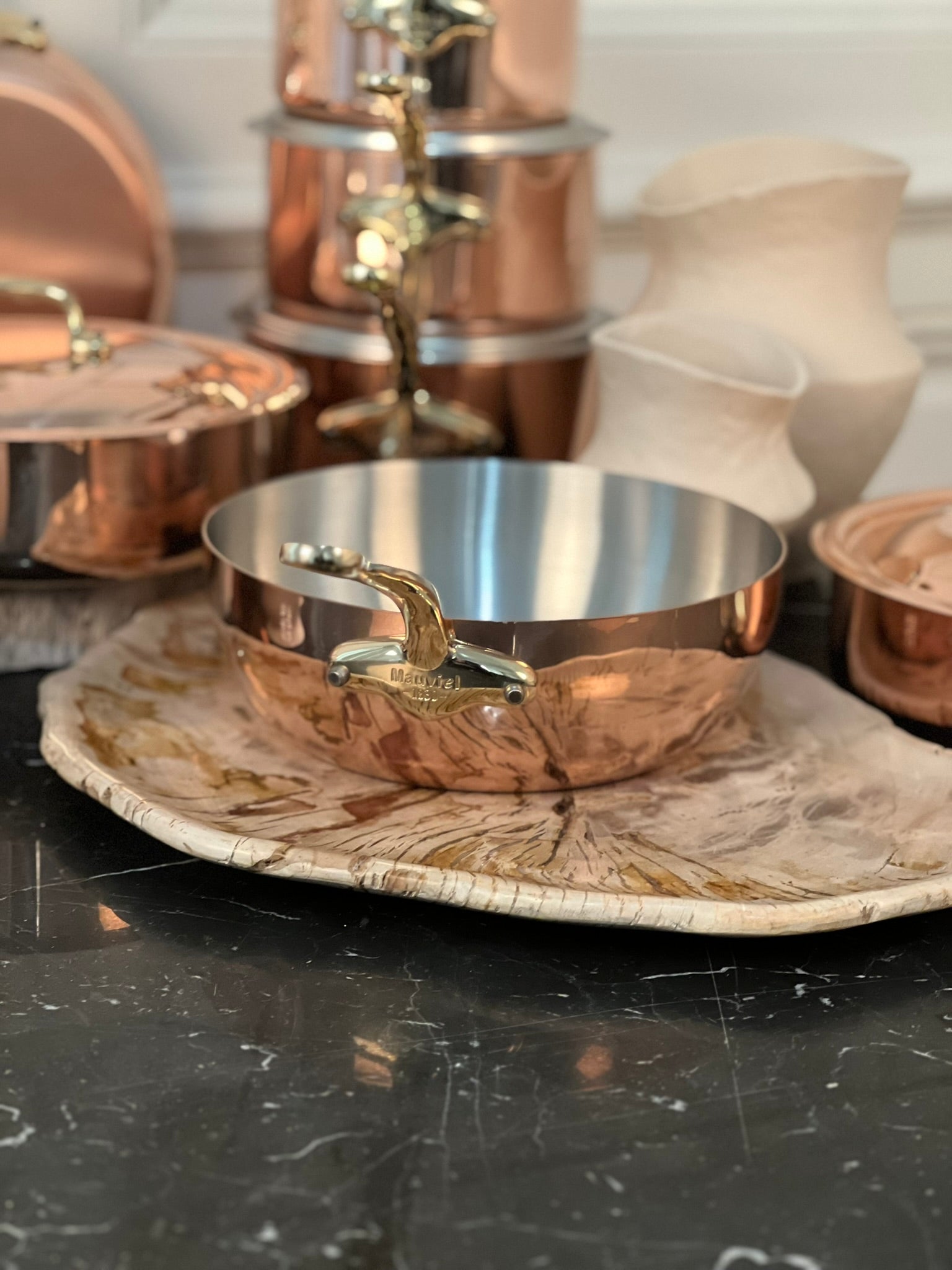 Mauviel M'Heritage M'150 B Copper Chef Pan With Lid and Brass Handle, 3.7-Qt