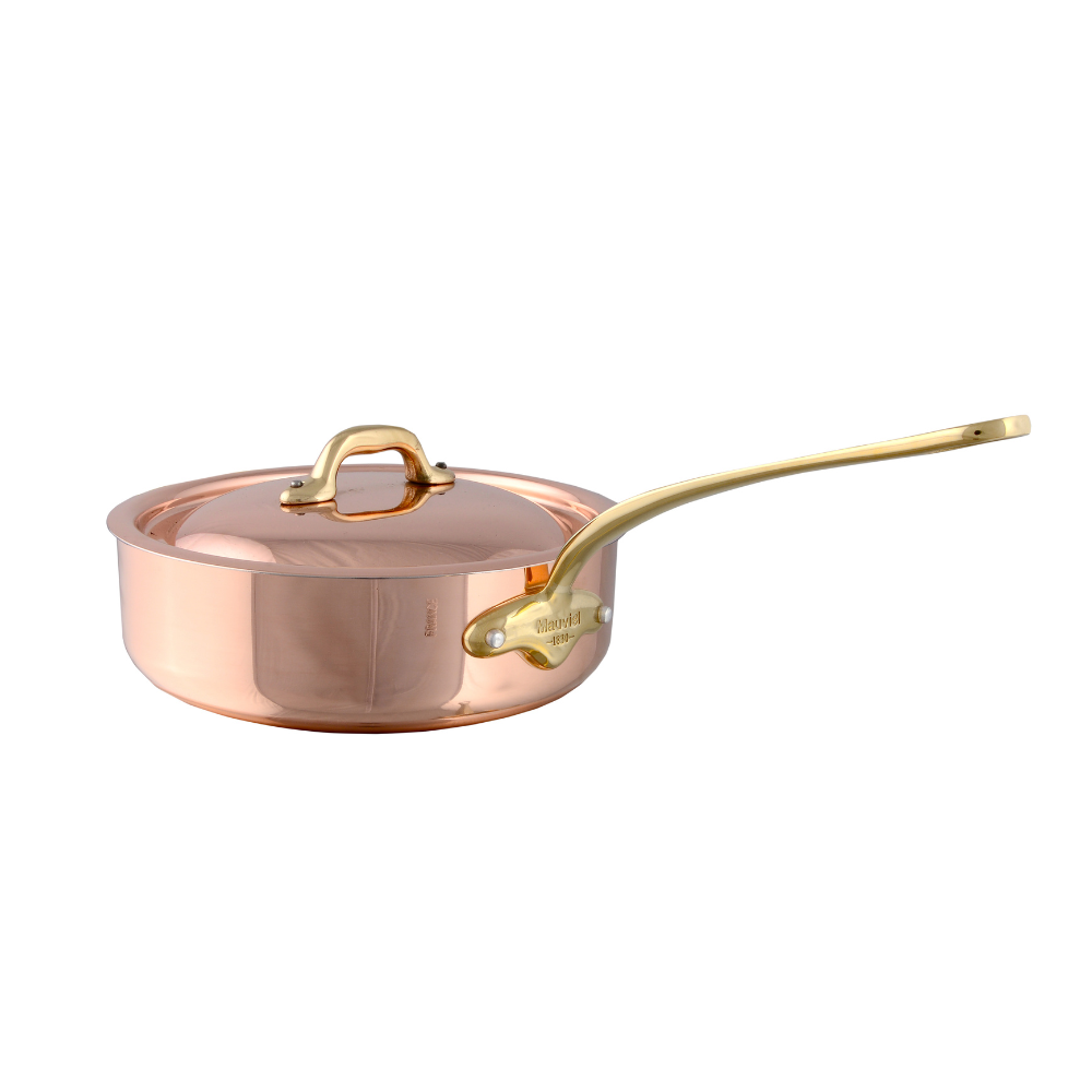 Mauviel M'Heritage M'150 B Copper Saute Pan With Lid, Brass Handle, 1-Qt