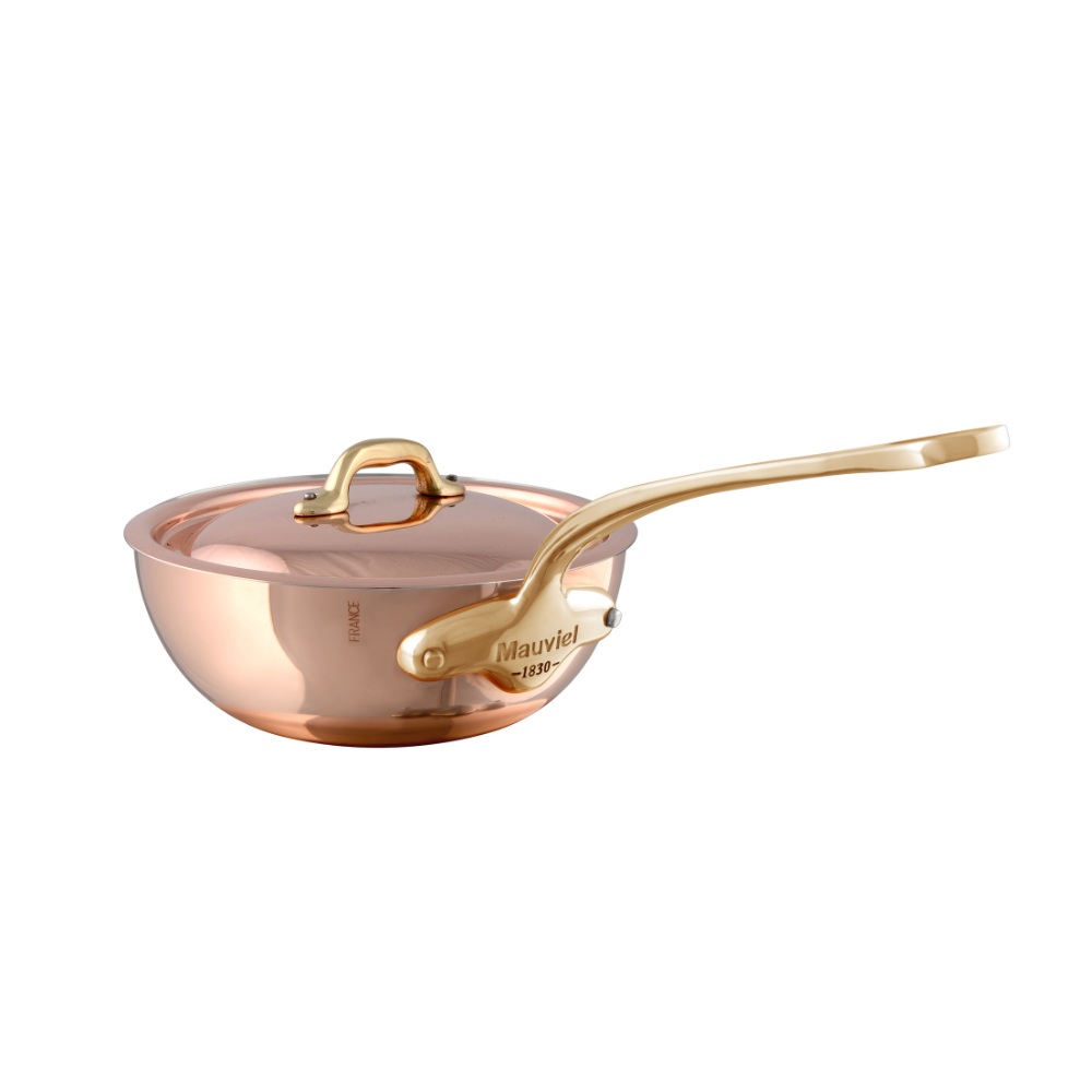 Mauviel M'Heritage M'150 B Copper Chef Pan With Lid and Brass Handle, 2.1-Qt
