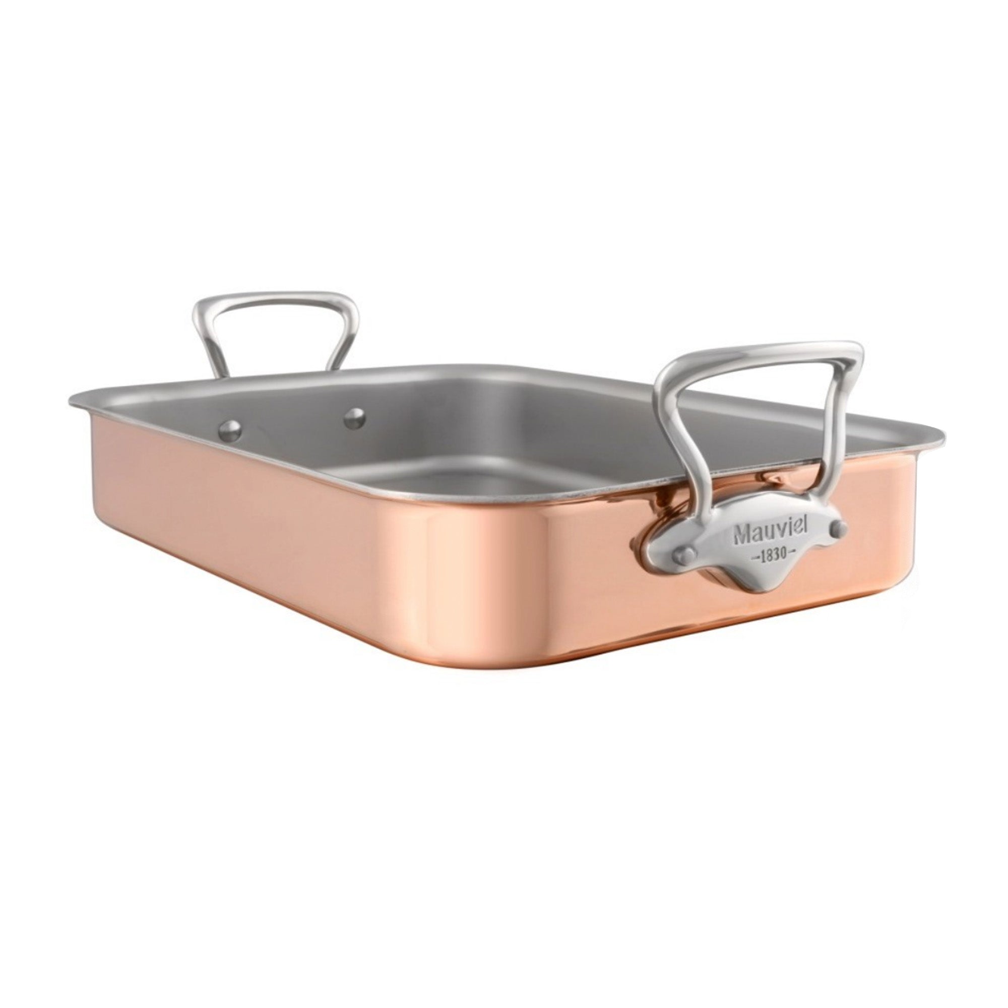 Mauviel Copper Roasting Pan With Cast Stainless Steel Handles, 13.7 x 9.8-in