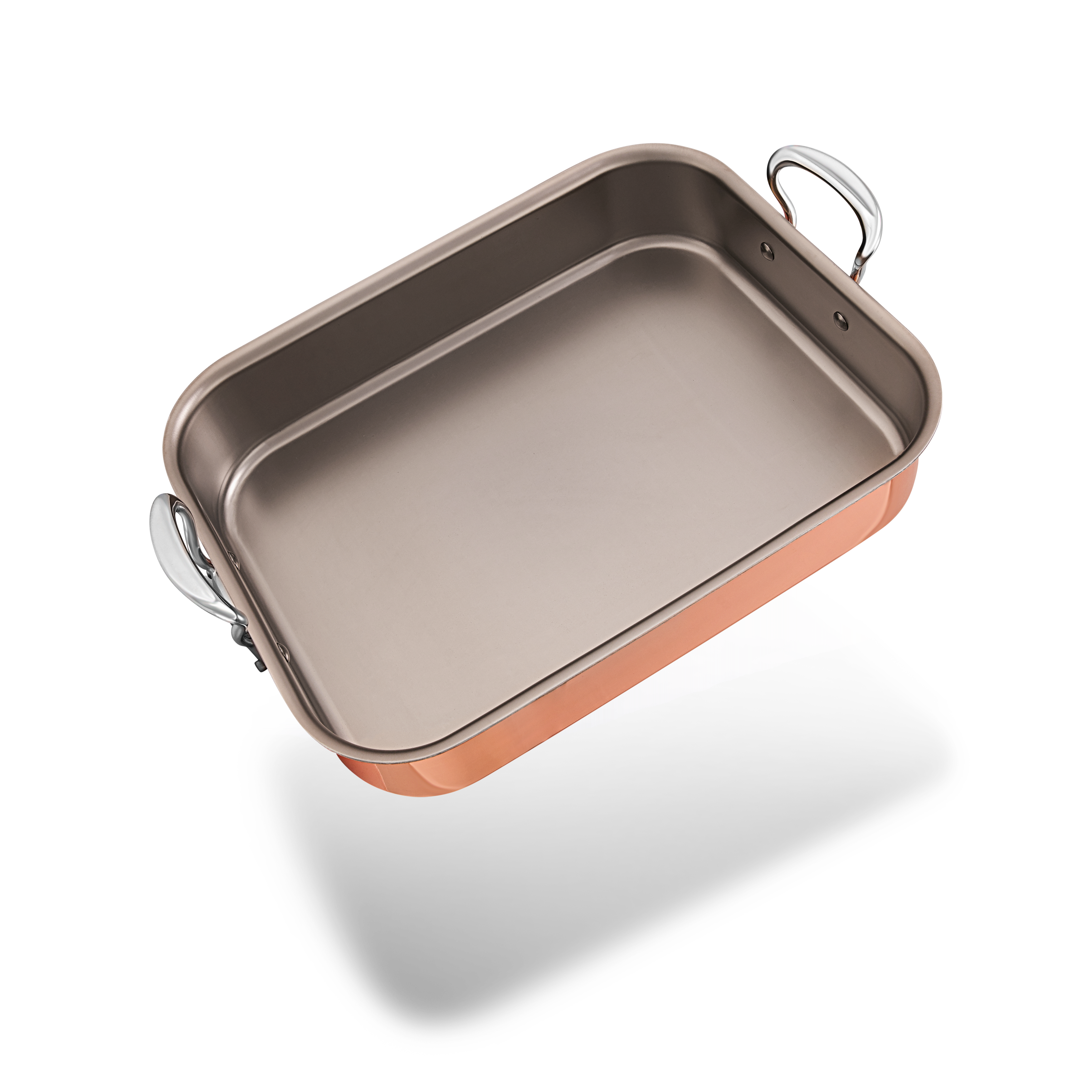 Mauviel Copper Roasting Pan With Cast Stainless Steel Handles, 13.7 x 9.8-in