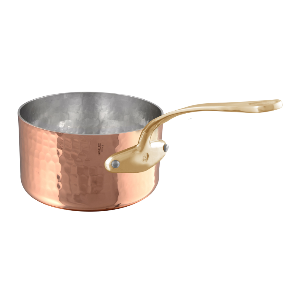 Mauviel M'Tradition Hammered Copper & Tin Inside Sauce Pan With Brass Handle, 6.4-Qt