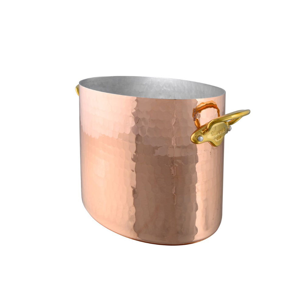 Mauviel M'30 Oval Hammered Copper Champagne Bucket With Brass Handles, 10.2-In